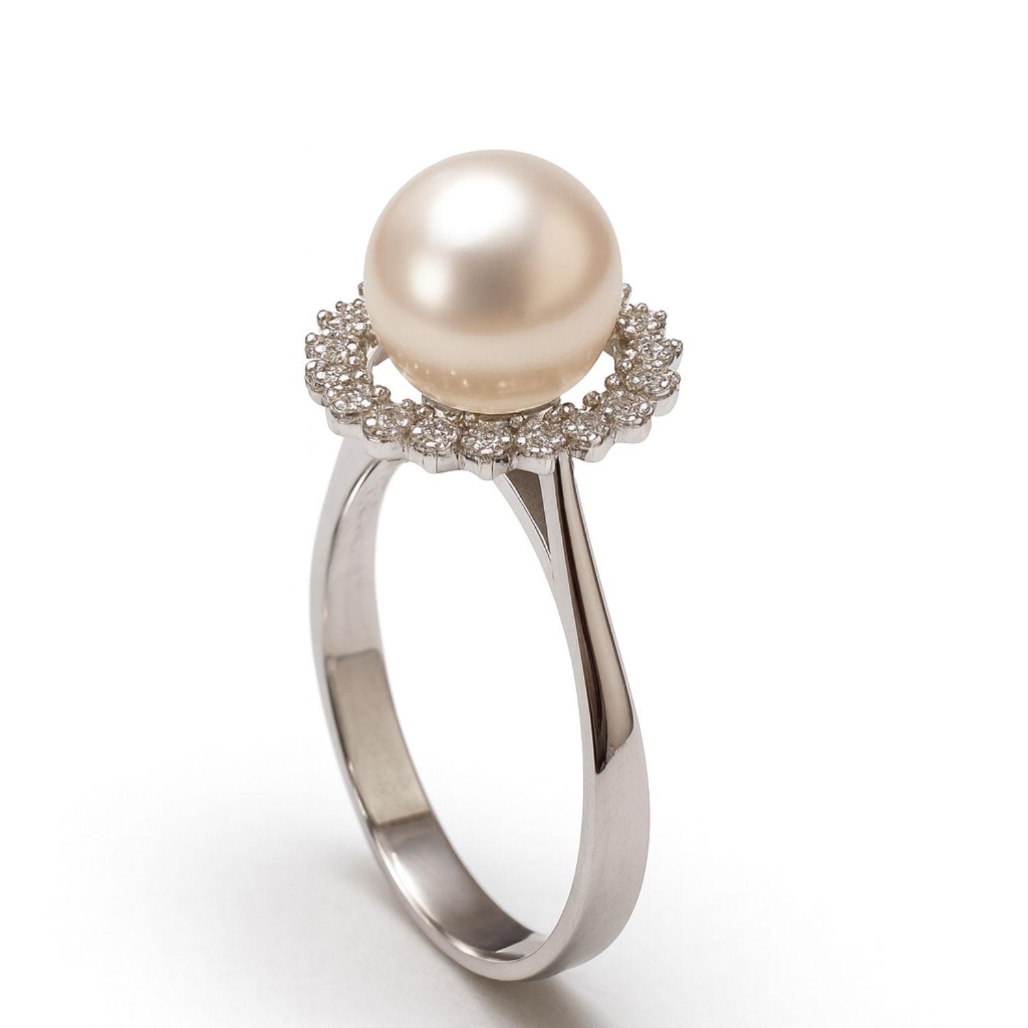 Anillo Oro Blanco 18kt Diamantes 20 Pts. Más Perla Cultivada-2