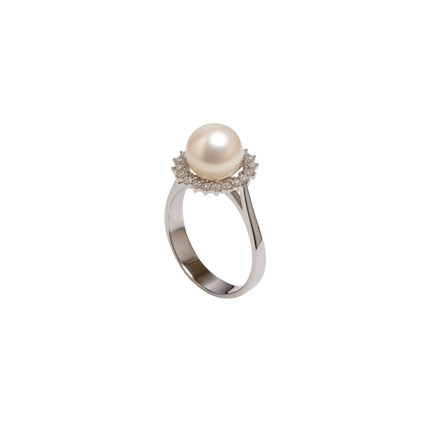 Anillo Oro Blanco 18kt Diamantes 20 Pts. Más Perla Cultivada-2