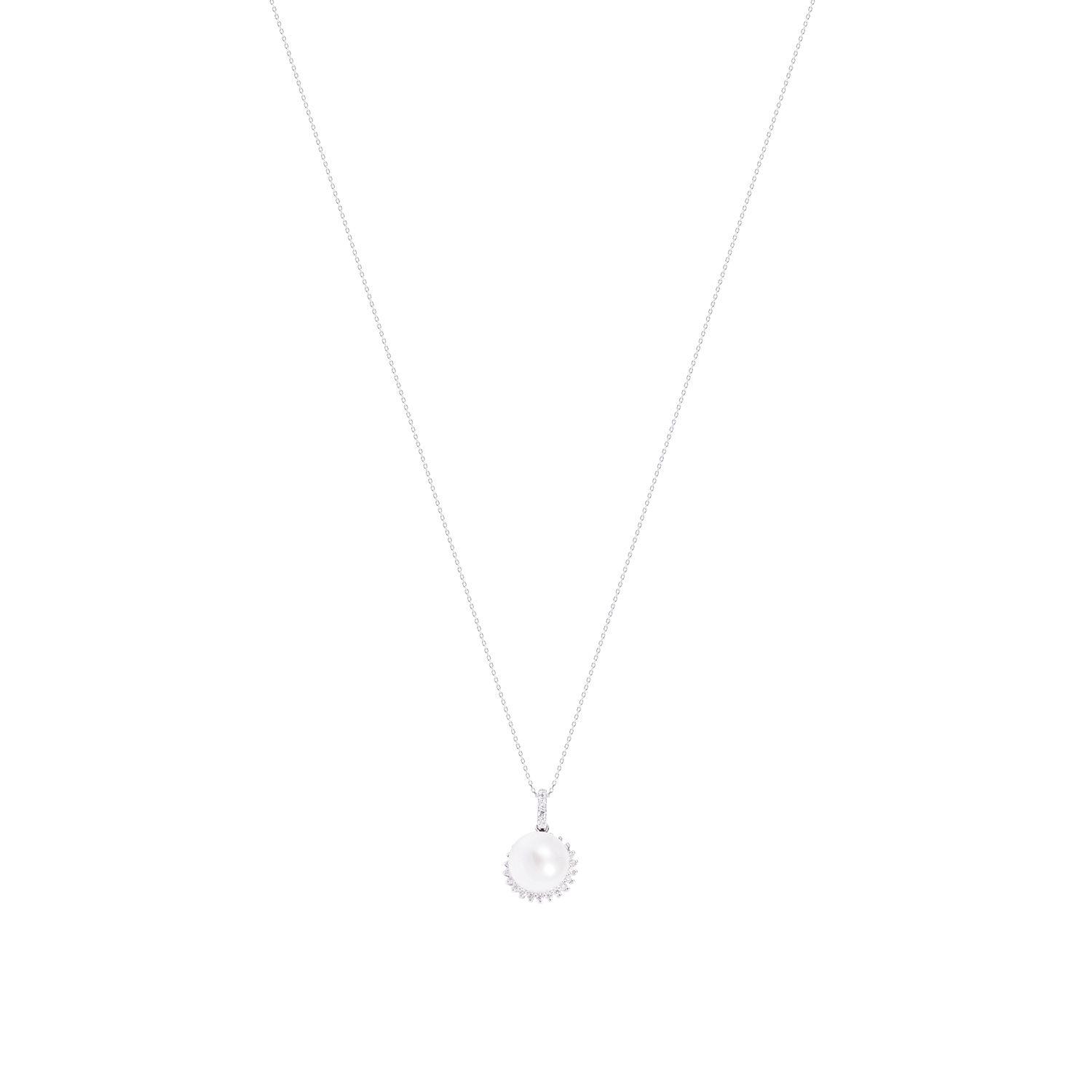 Collar Oro Blanco 18kt Perla 5-6 mm y Diamantes 14 Pts-2
