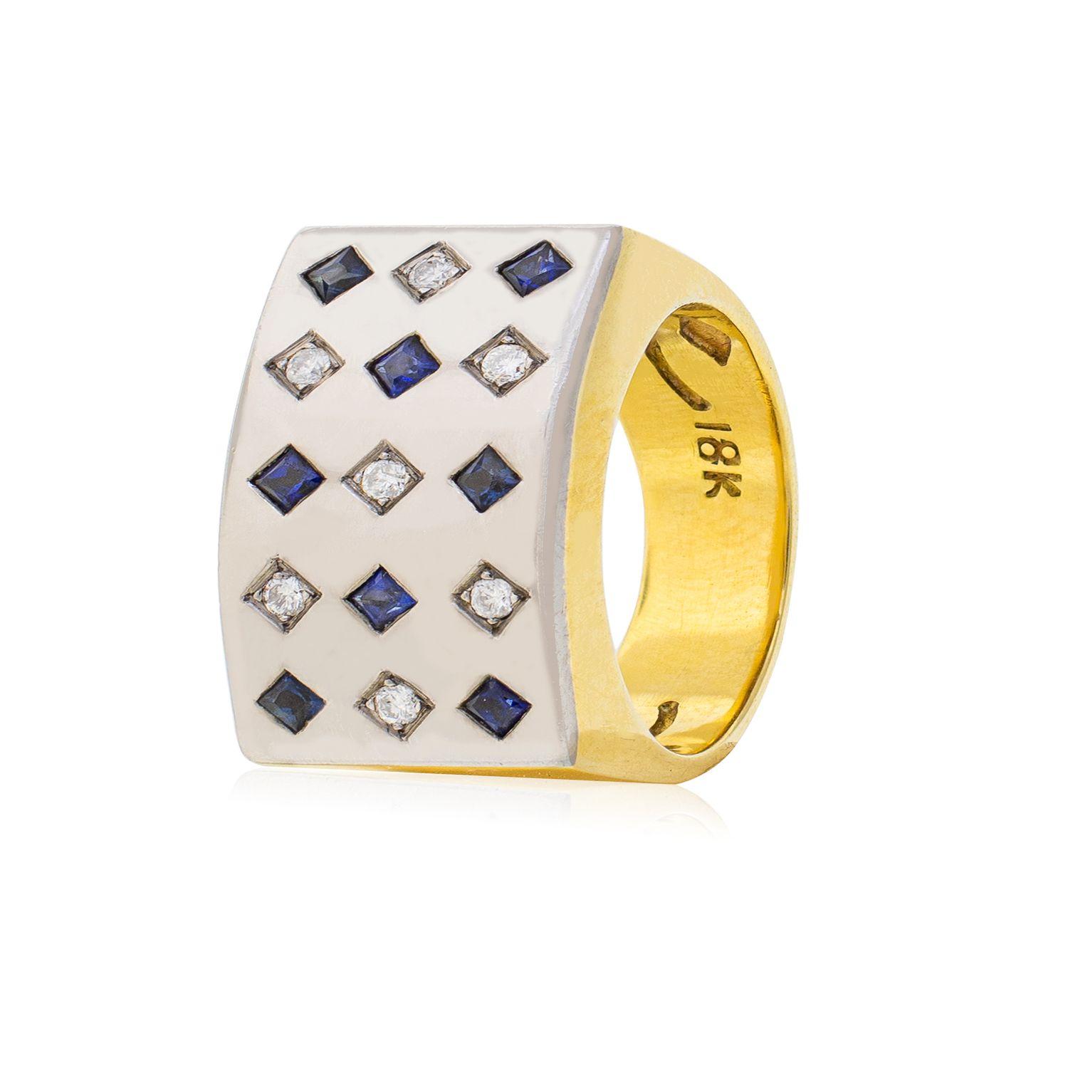 Anillo de Oro Amarillo 18kt Modelo Prinsa 7 Diamantes Corte Brillante 2pts Y 8 Zafiros naturales 2x2-0