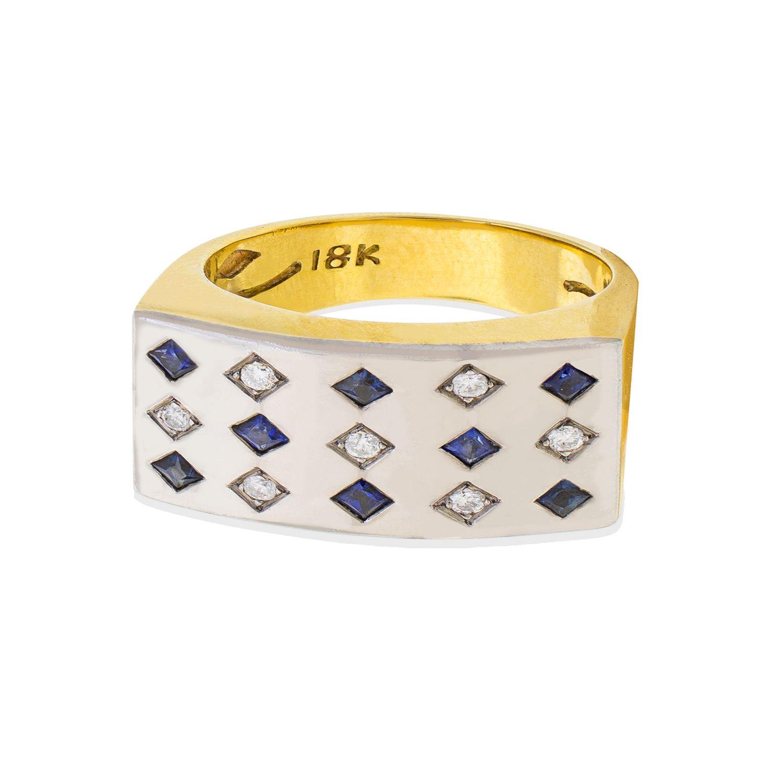 Anillo de Oro Amarillo 18kt Modelo Prinsa 7 Diamantes Corte Brillante 2pts Y 8 Zafiros naturales 2x2-1