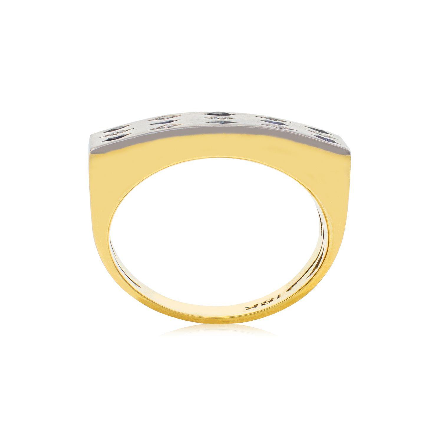 Anillo de Oro Amarillo 18kt Modelo Prinsa 7 Diamantes Corte Brillante 2pts Y 8 Zafiros naturales 2x2-2