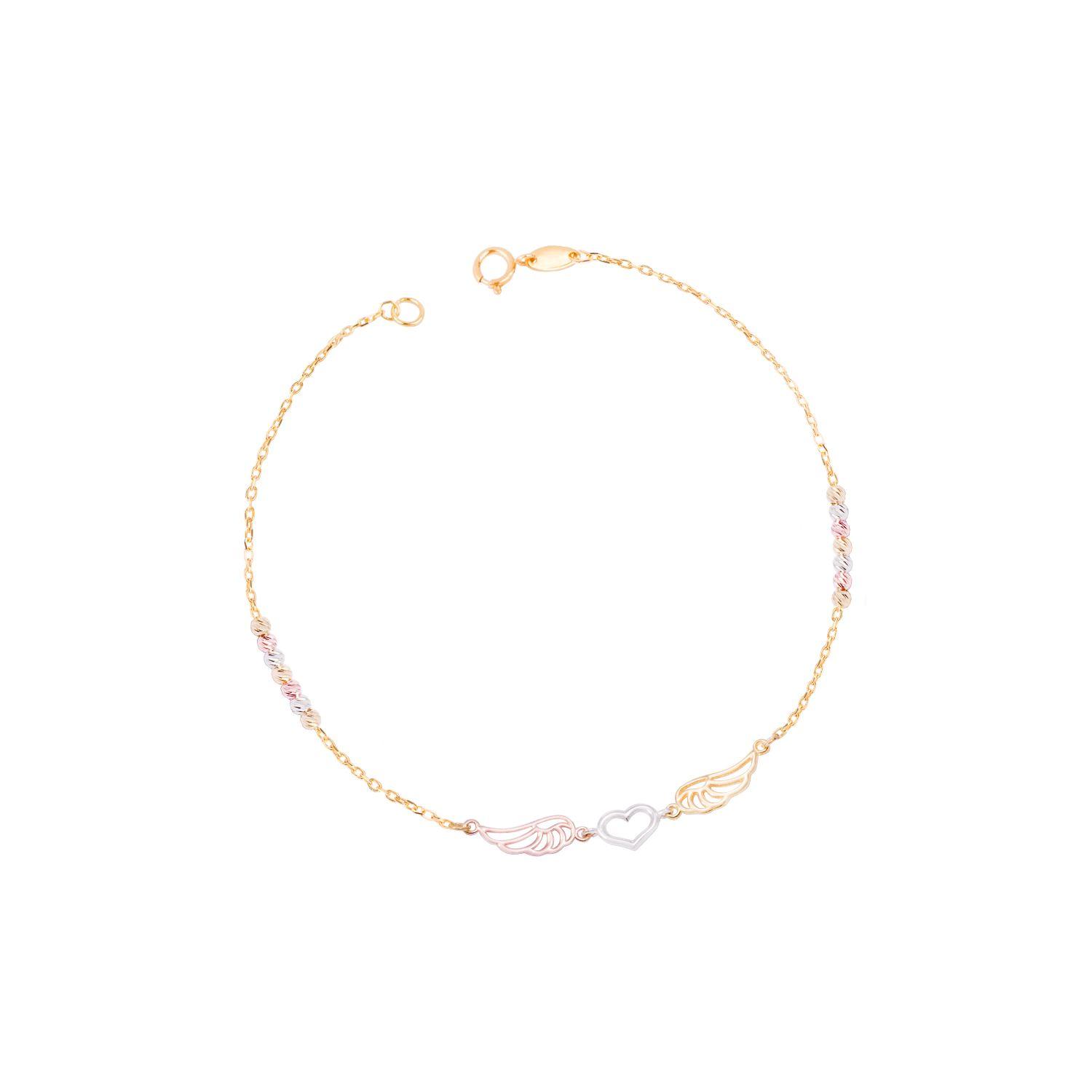 Pulsera Oro Bicolor 18kt Corazón y Alas-2