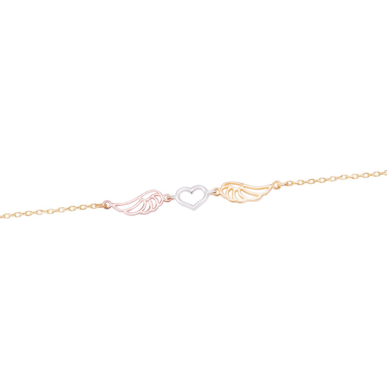 Pulsera Oro Bicolor 18kt Corazón y Alas-1