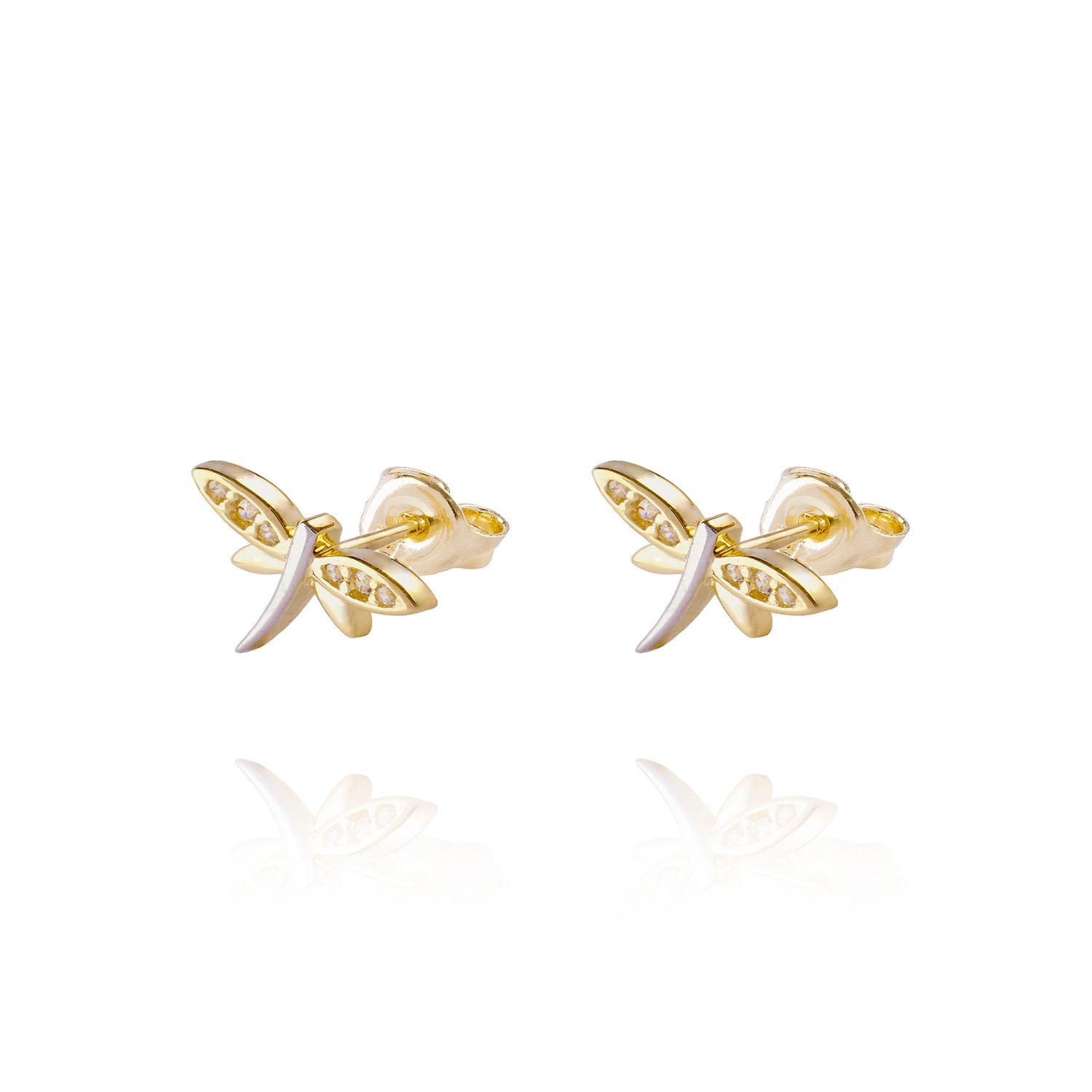 Aros de Oro 18kt Libélula Circón-0