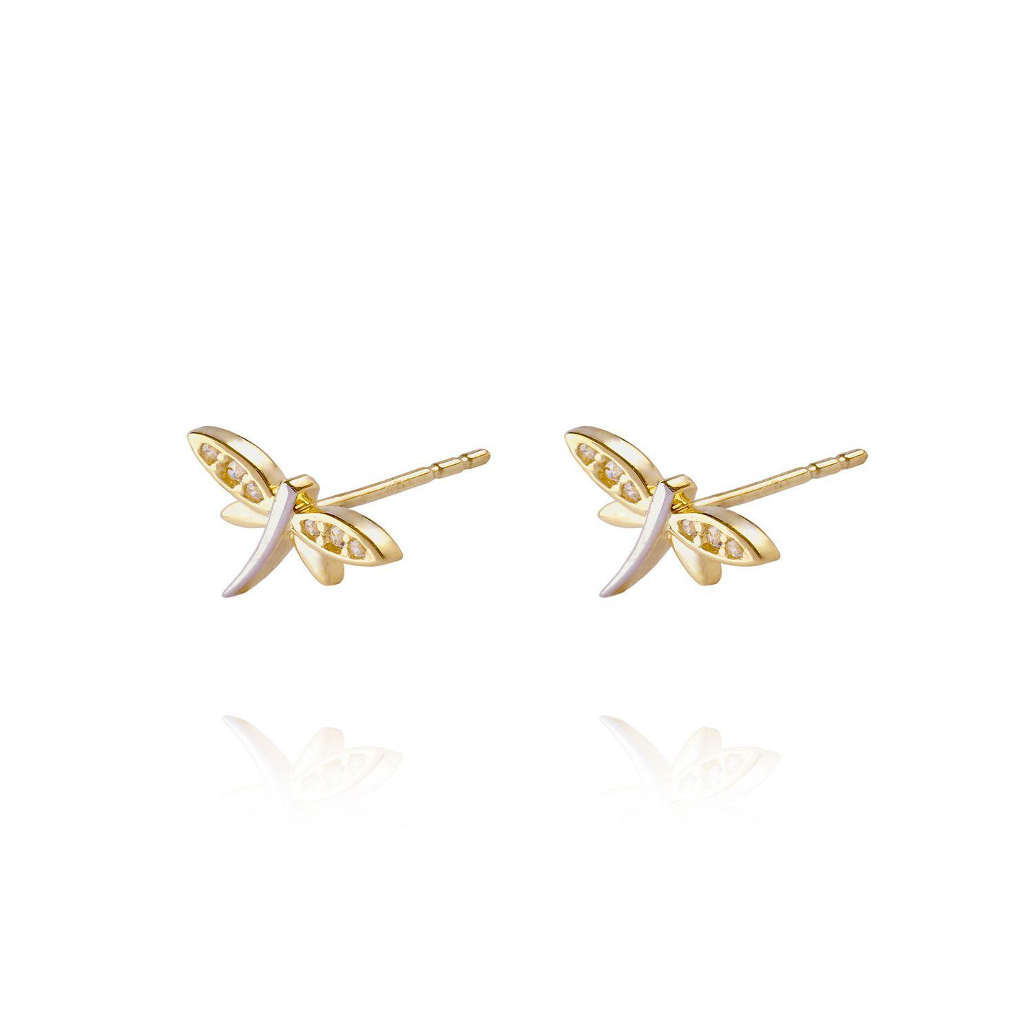 Aros de Oro 18kt Libélula Circón-2