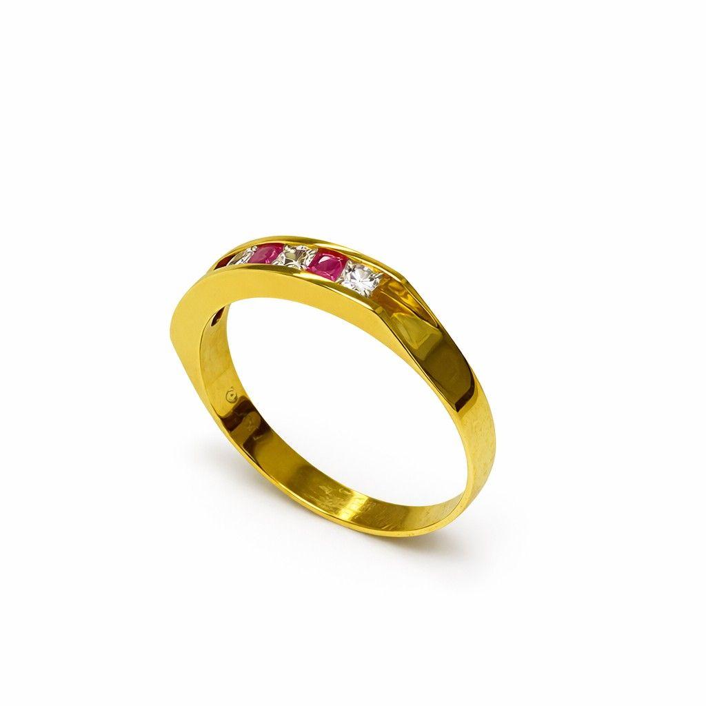 Anillo Oro Amarillo 18kt Circón Rubí-2