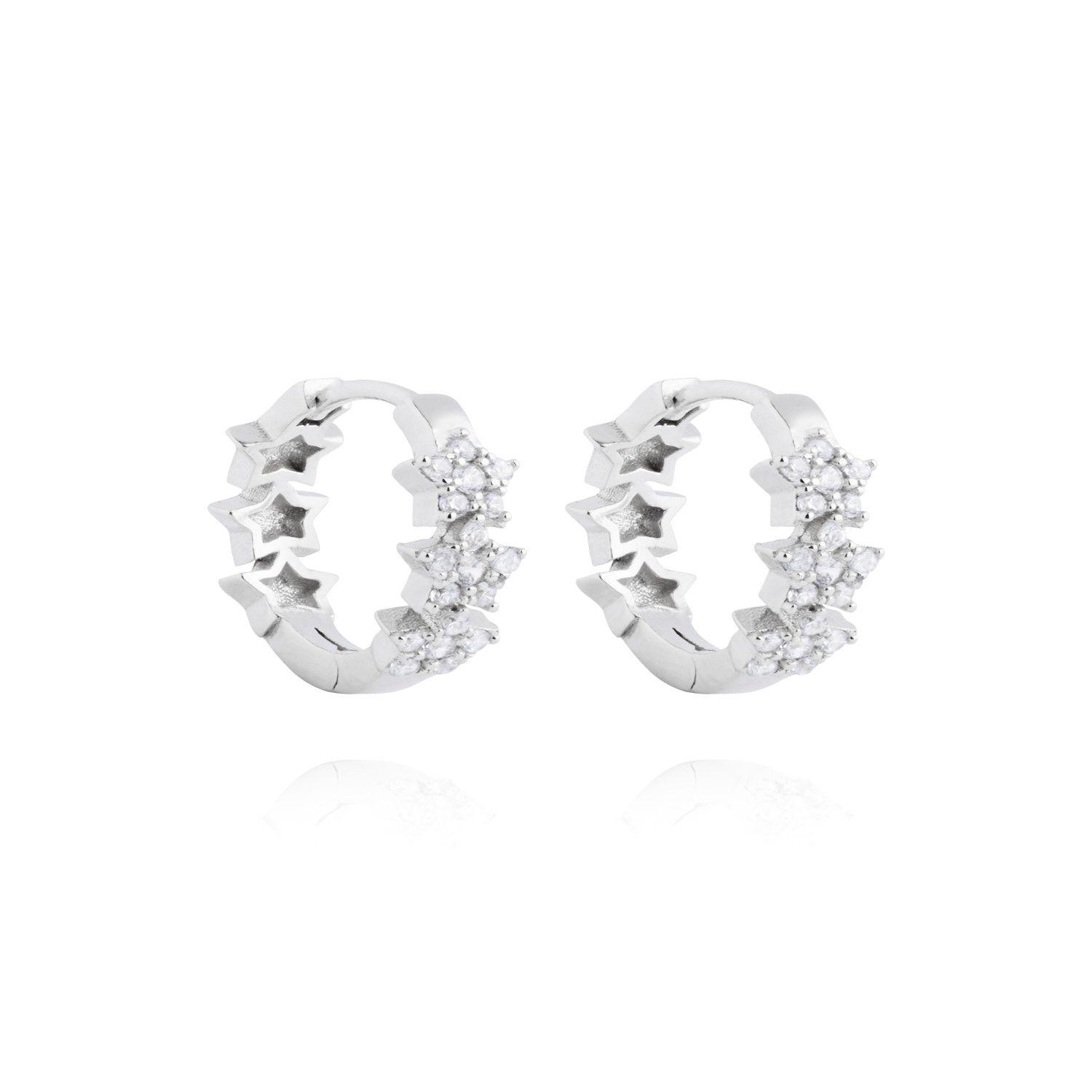 Aros de Plata Esterlina 925 Argollas 3 Estrellas Circon-2