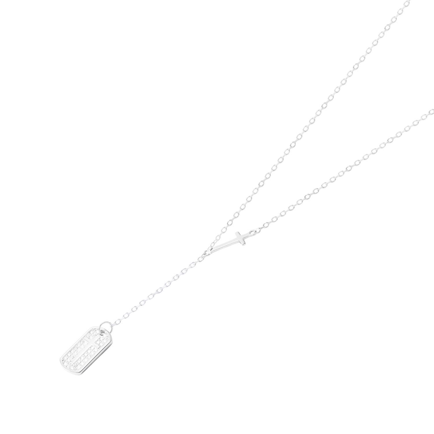 Collar de Plata Esterlina 925 Placa con Circón mas Cruz-0