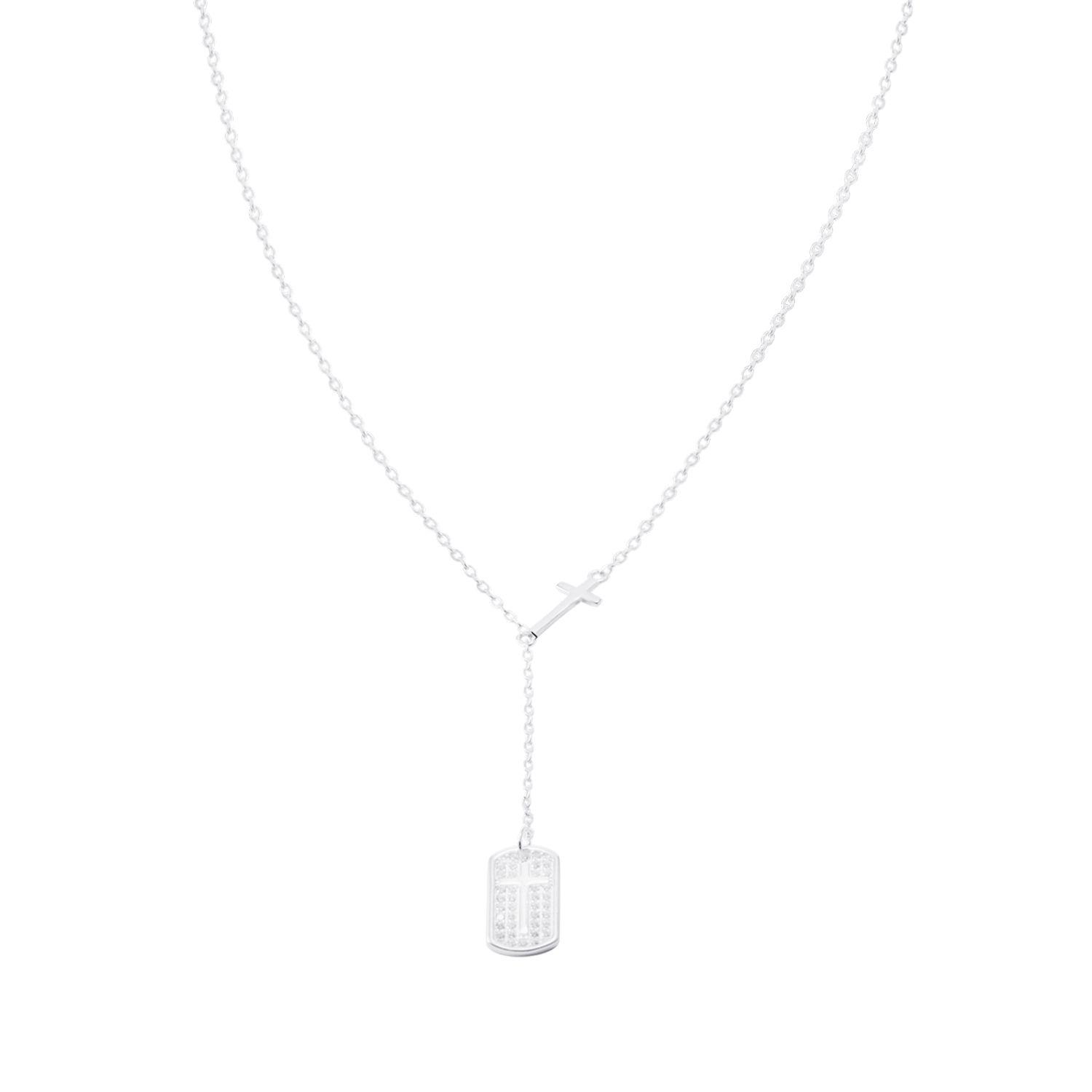 Collar de Plata Esterlina 925 Placa con Circón mas Cruz-1