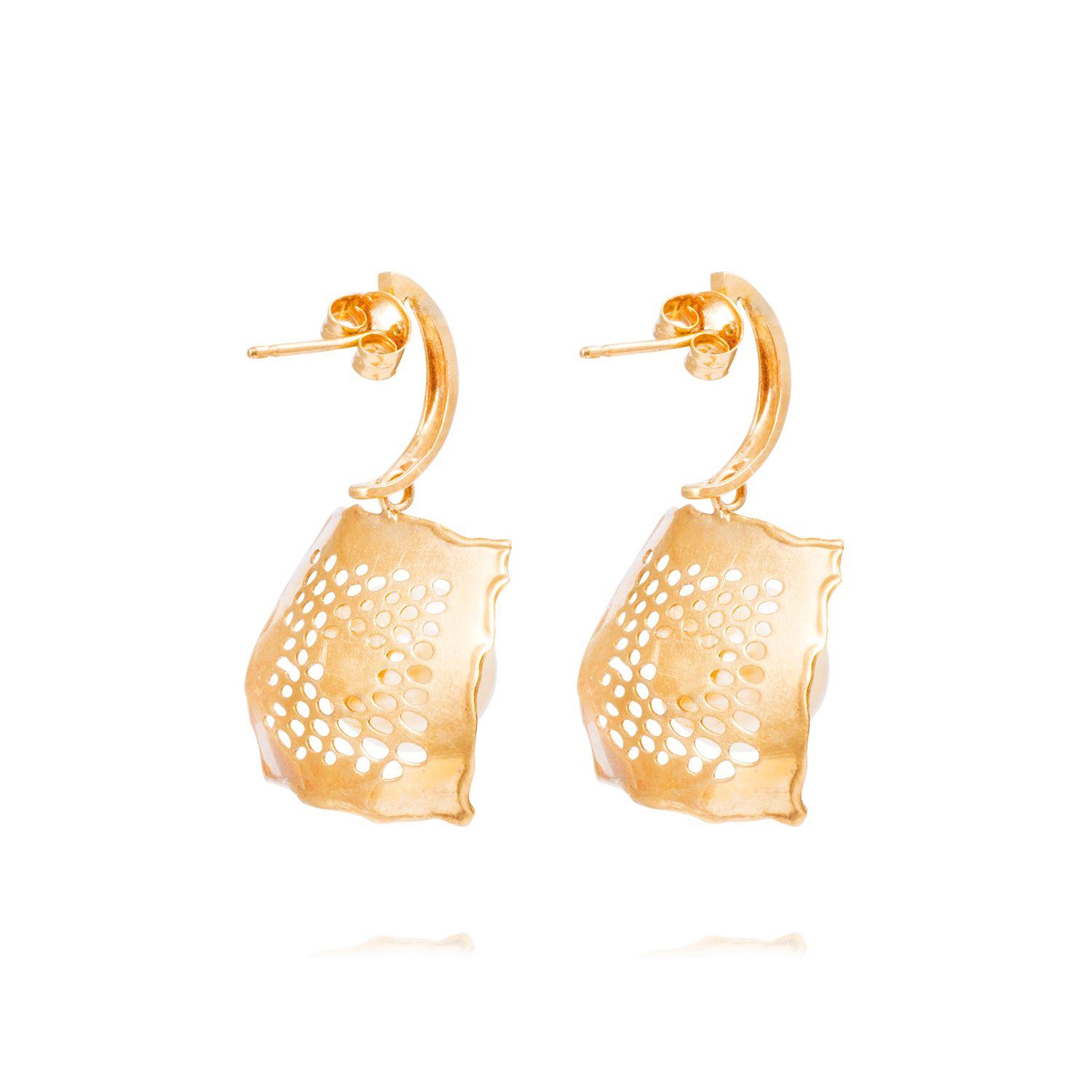 Aros Oro Amarillo 18kt Hoja y Perla Cultivada 10mm-2