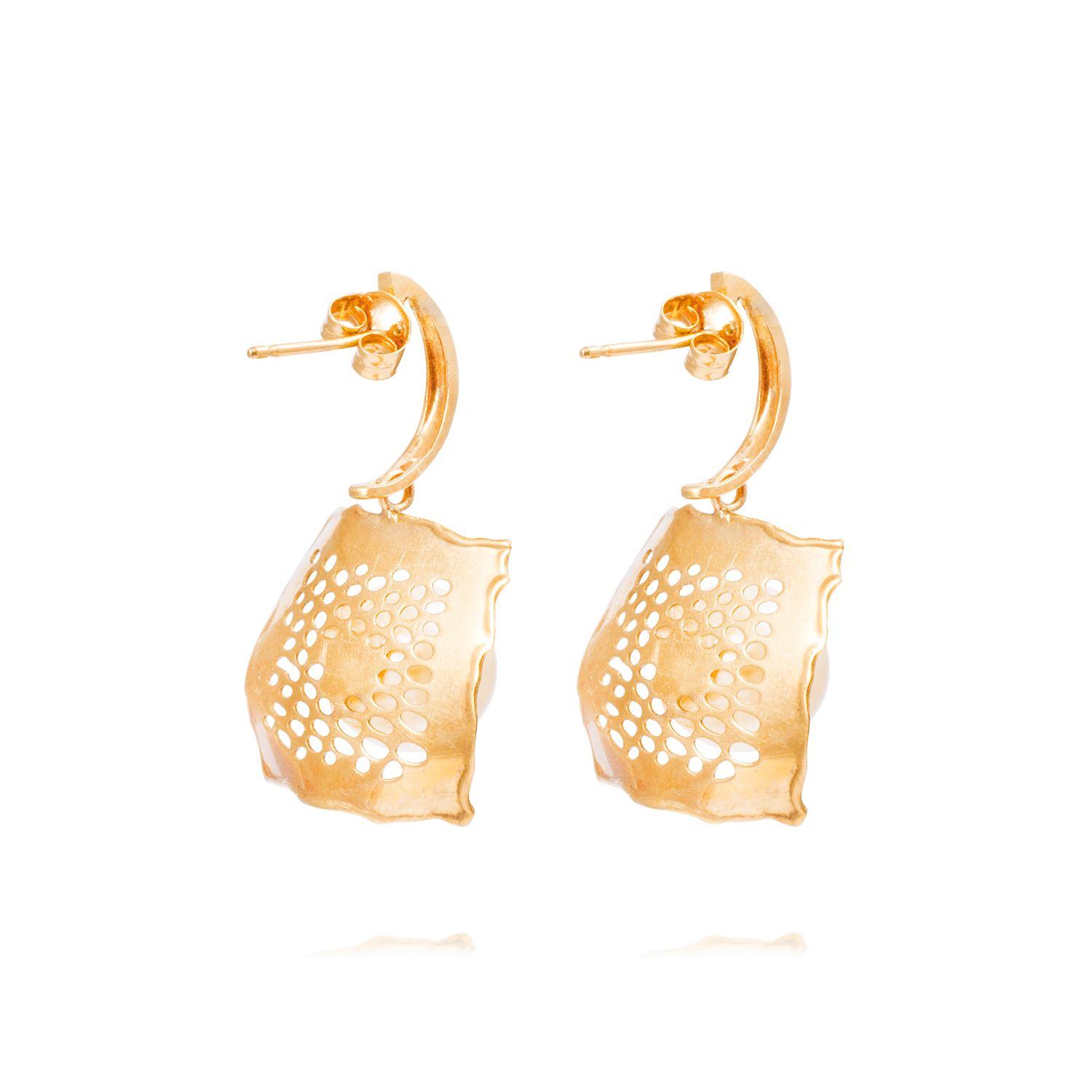Aros Oro Amarillo 18kt Hoja y Perla Cultivada 10mm-2