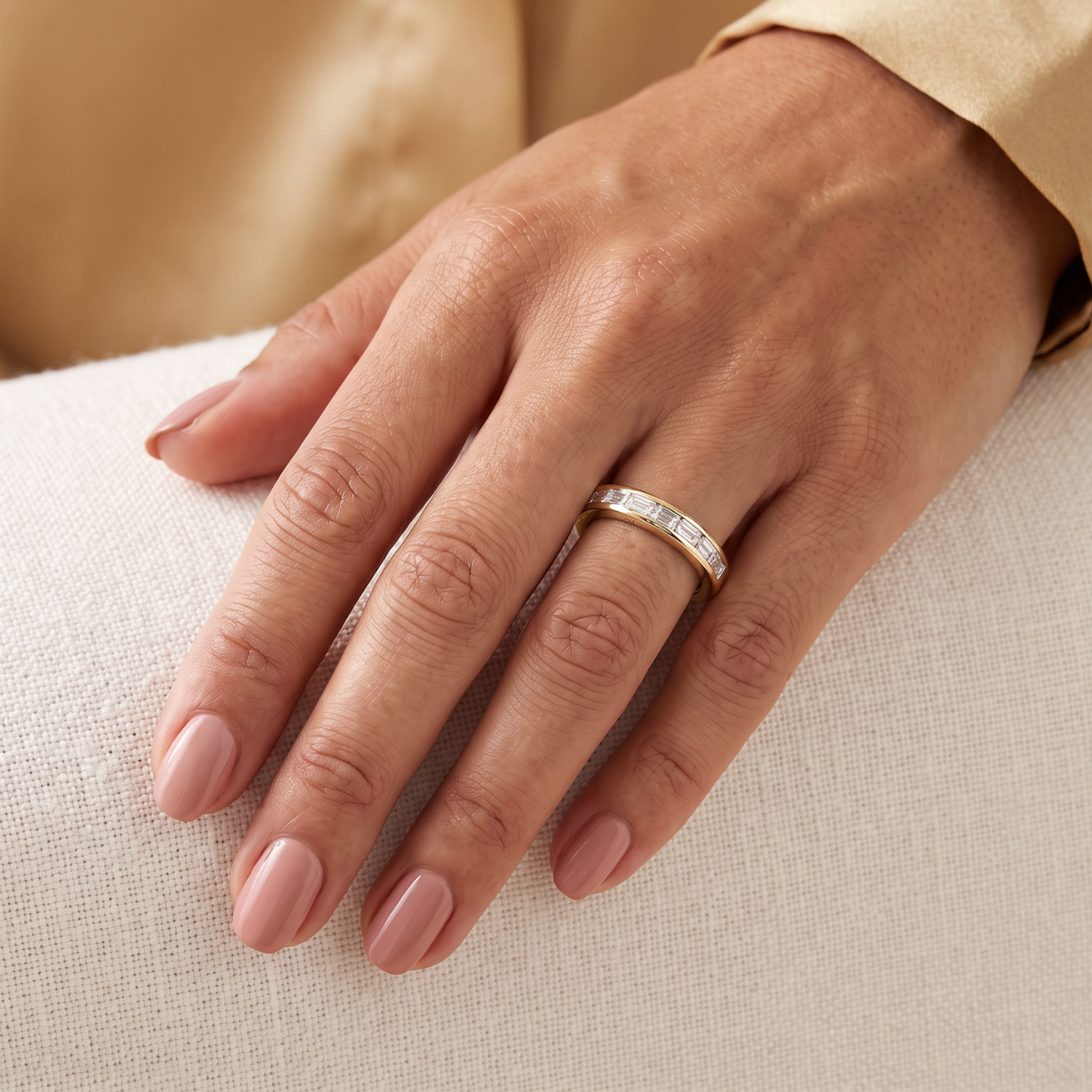 Anillo de Plata Esterlina 925 Revestido en Oro Amarillo 18kt Riel Circon Baguette-3