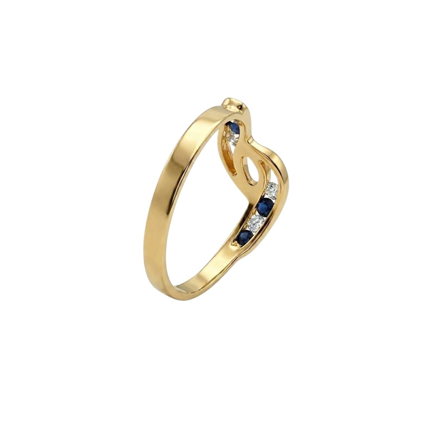Anillo Oro Miel 18kt Vínculo con Zafiros y Circonitas-2
