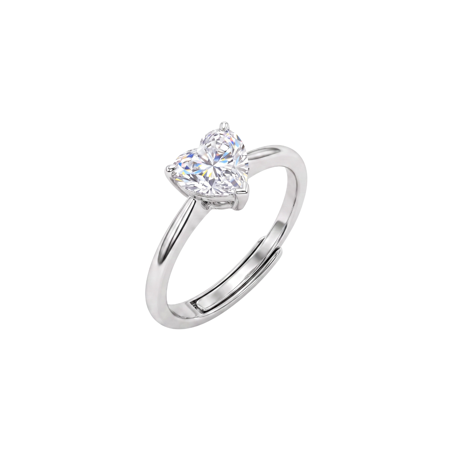 Anillo de Plata Esterlina 925 Circon Corazon Ajustable-0