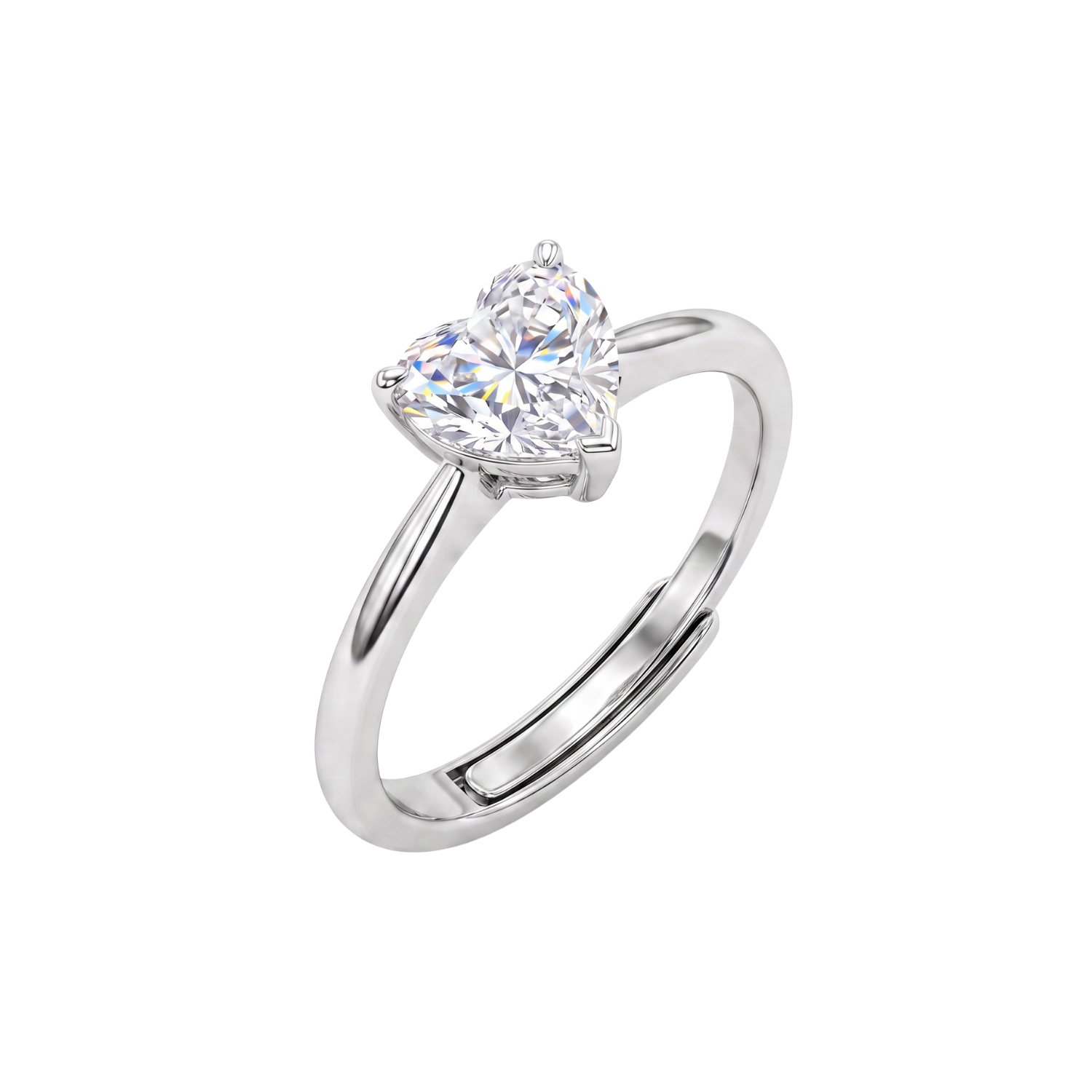 Anillo de Plata Esterlina 925 Circon Corazon Ajustable-1