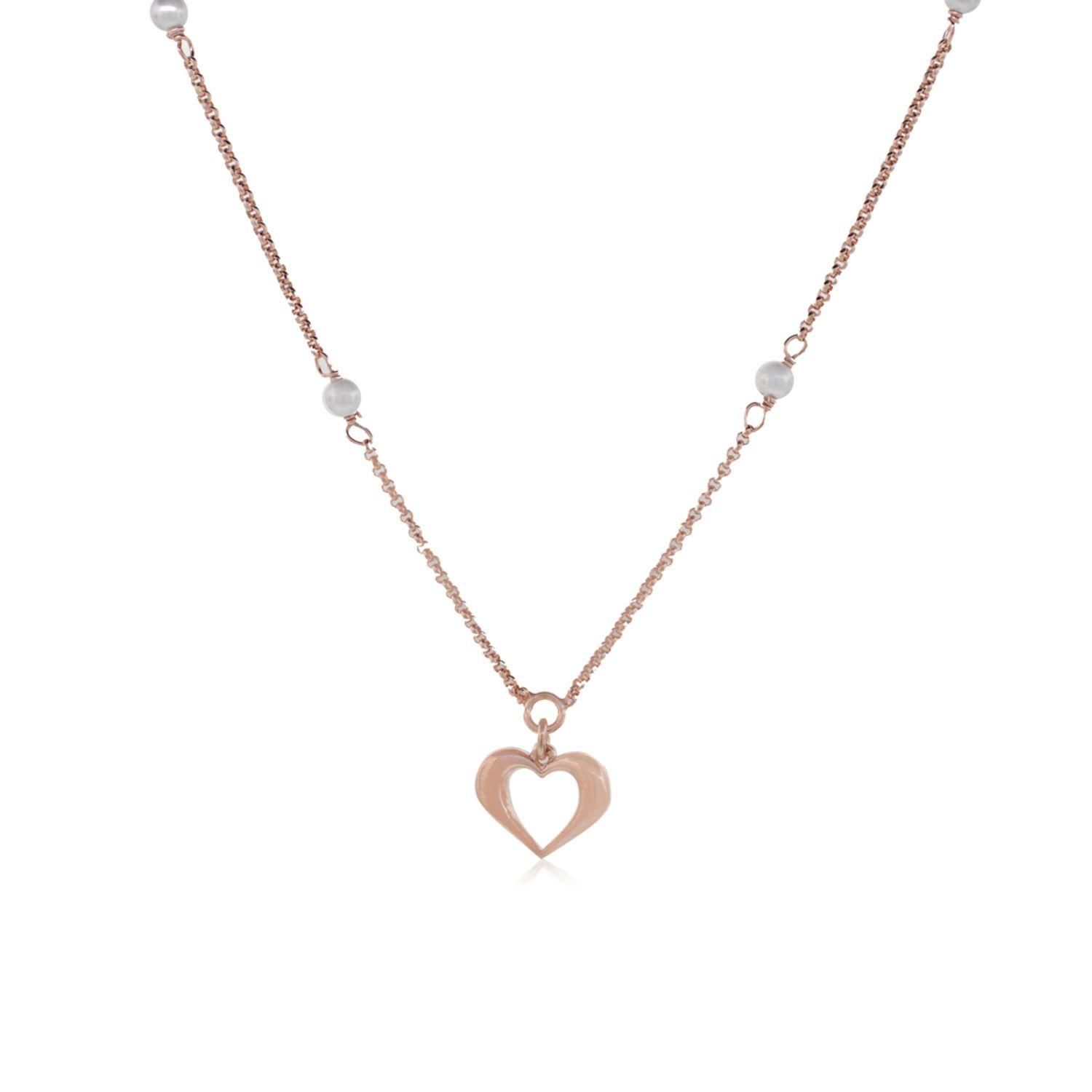 Collar Plata Esterlina 925 Corazón Rose Revestido Oro 18kt-0