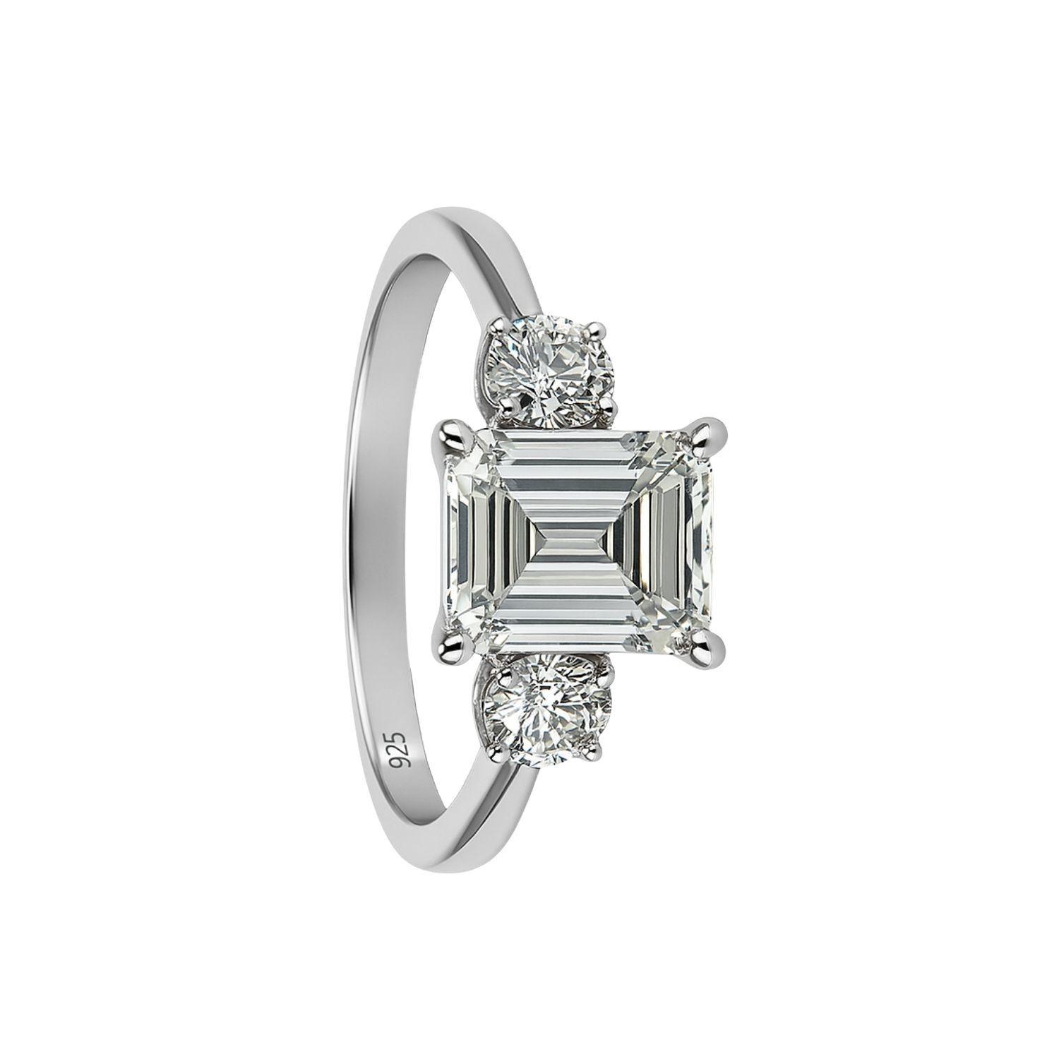 Anillo de Plata Esterlina 925 Emerald Cut con Circonita Brillante-2