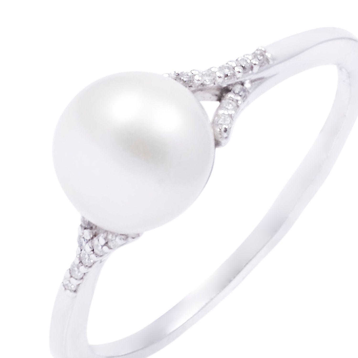 Anillo Oro Blanco 18kt Diamantes 5 Pts y Perla 7mm-1