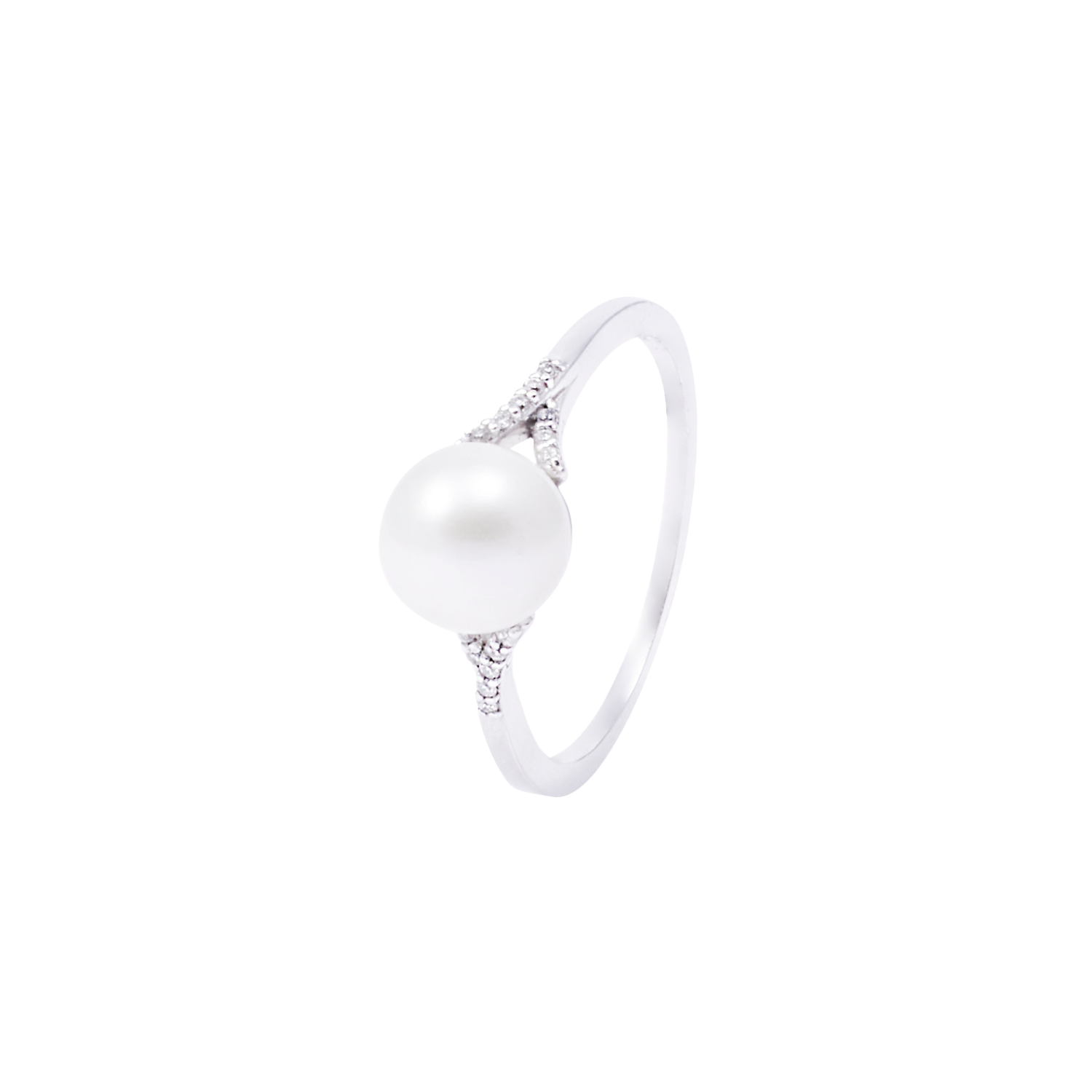 Anillo Oro Blanco 18kt Diamantes 5 Pts y Perla 7mm-0