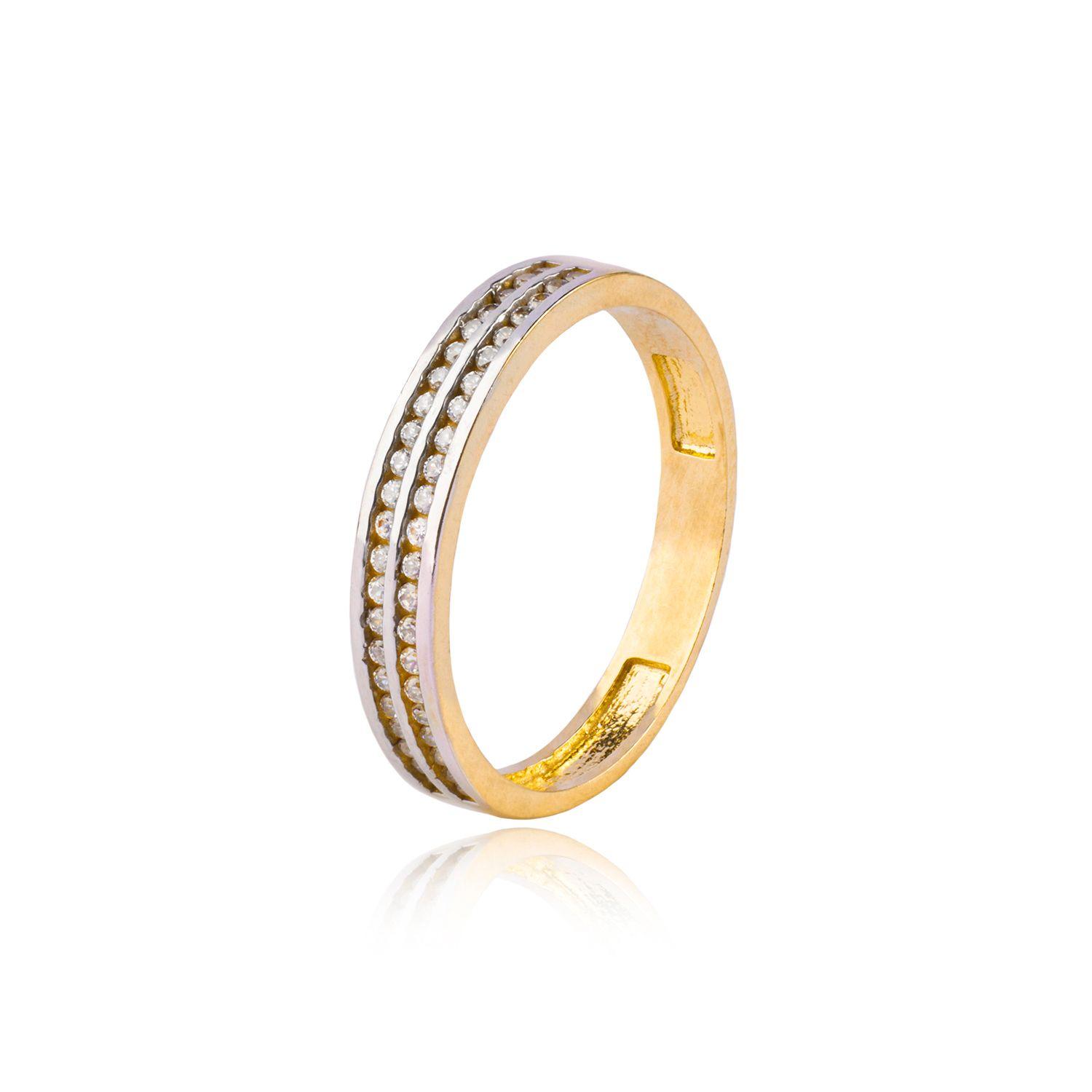 Anillo Compromiso de Oro 18Kt Doble Riel Cintillo Circonita-0