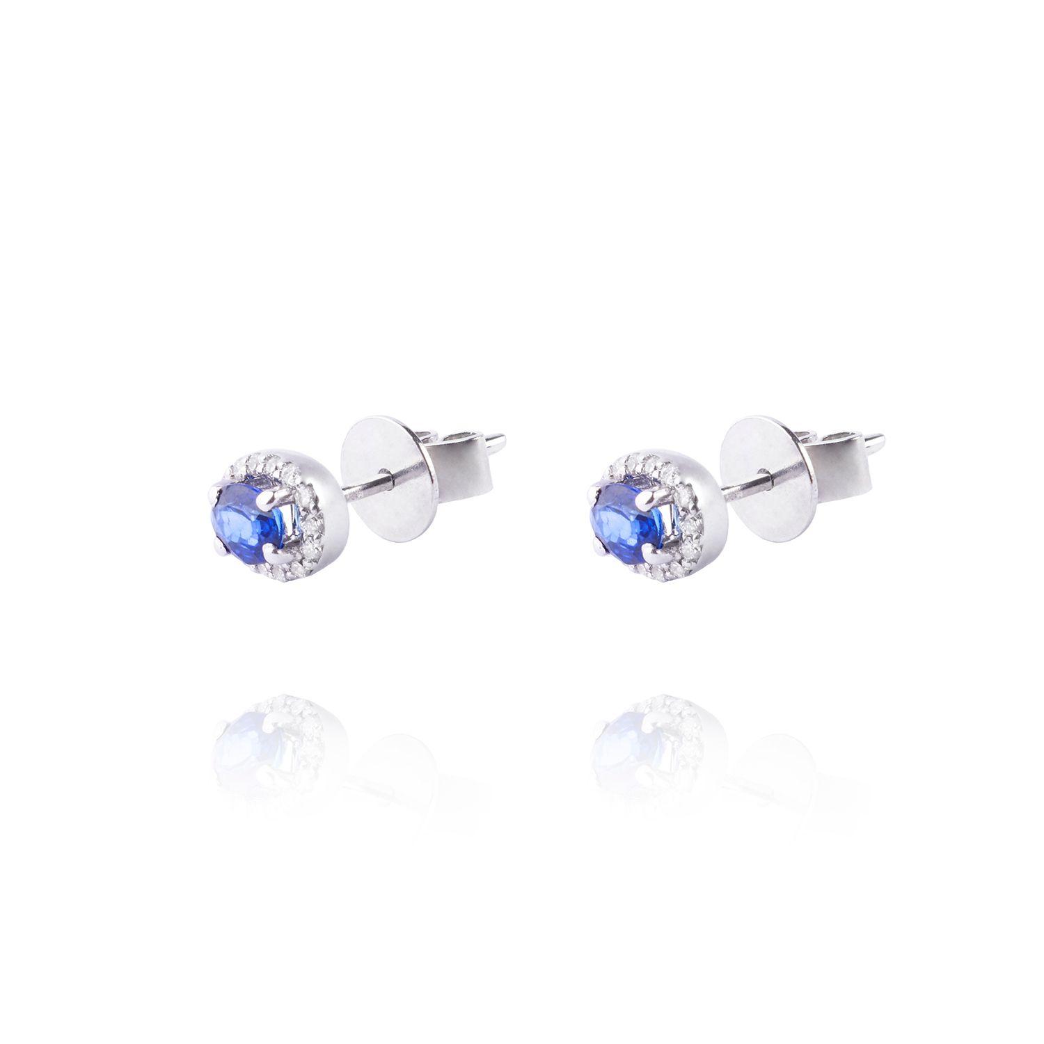 Diamante Aros de Oro 18kt 10pts total SI/H con Zafiro 42pts-0