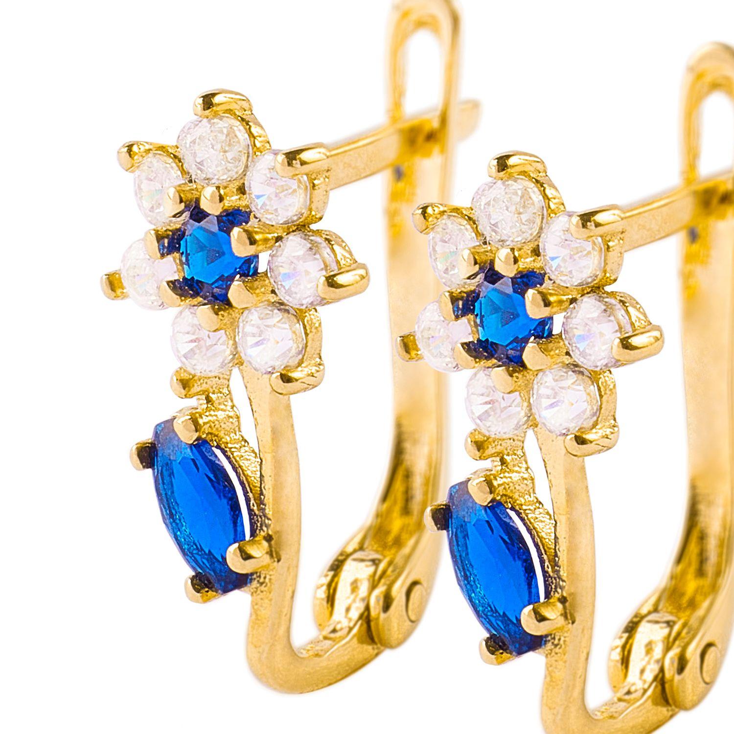 Aros de Oro 18kt Flor Circon Zafiro-1