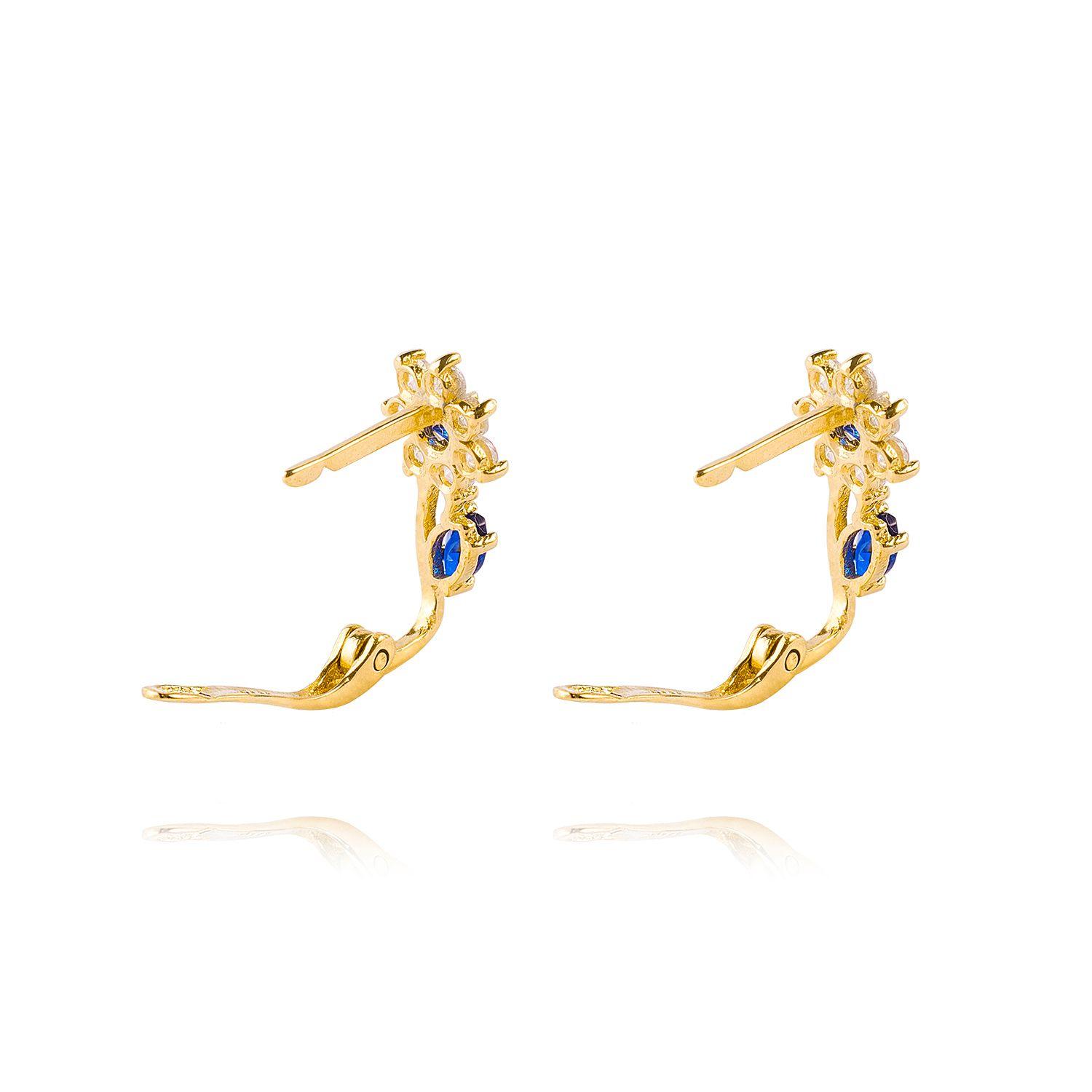 Aros de Oro 18kt Flor Circon Zafiro-2