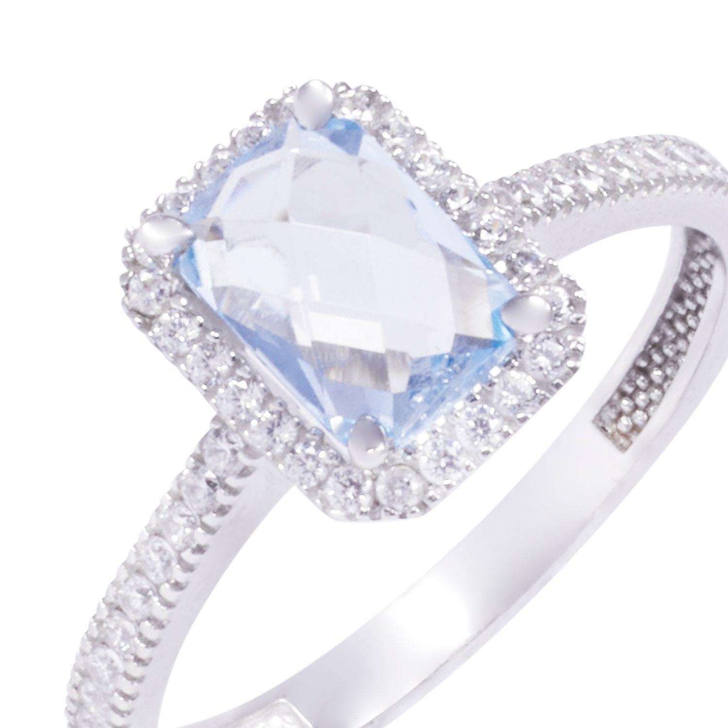 Anillo Oro Blanco 18kt Circonita Azul Cuadrada y Cintillo-1