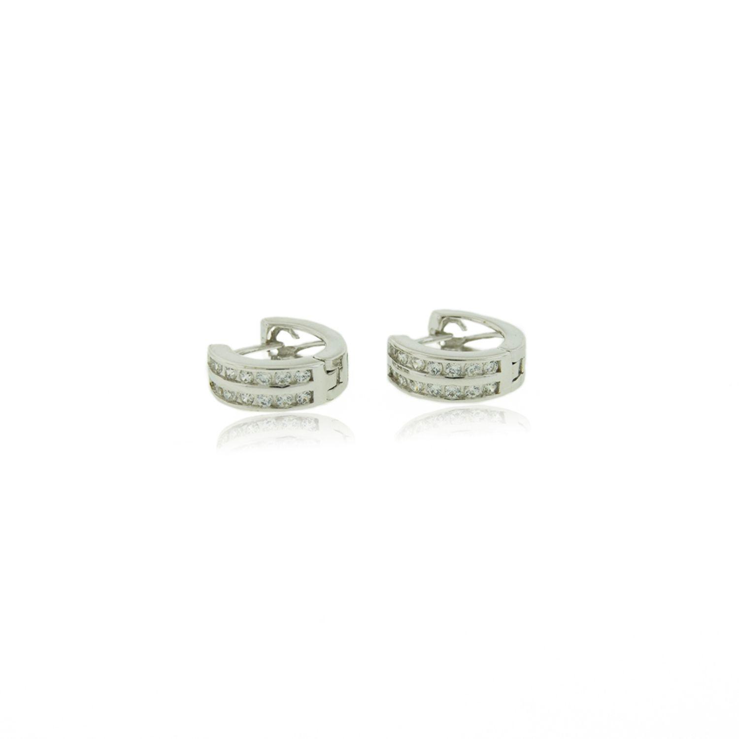 Aros de Plata Esterlina 925 Argollas Riel Doble Circonita-2