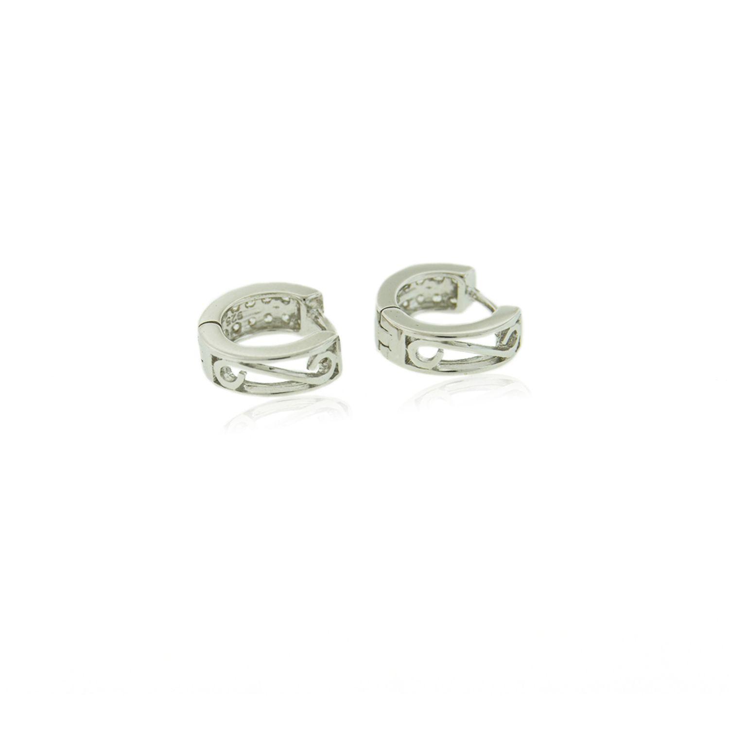 Aros de Plata Esterlina 925 Argollas Riel Doble Circonita-1