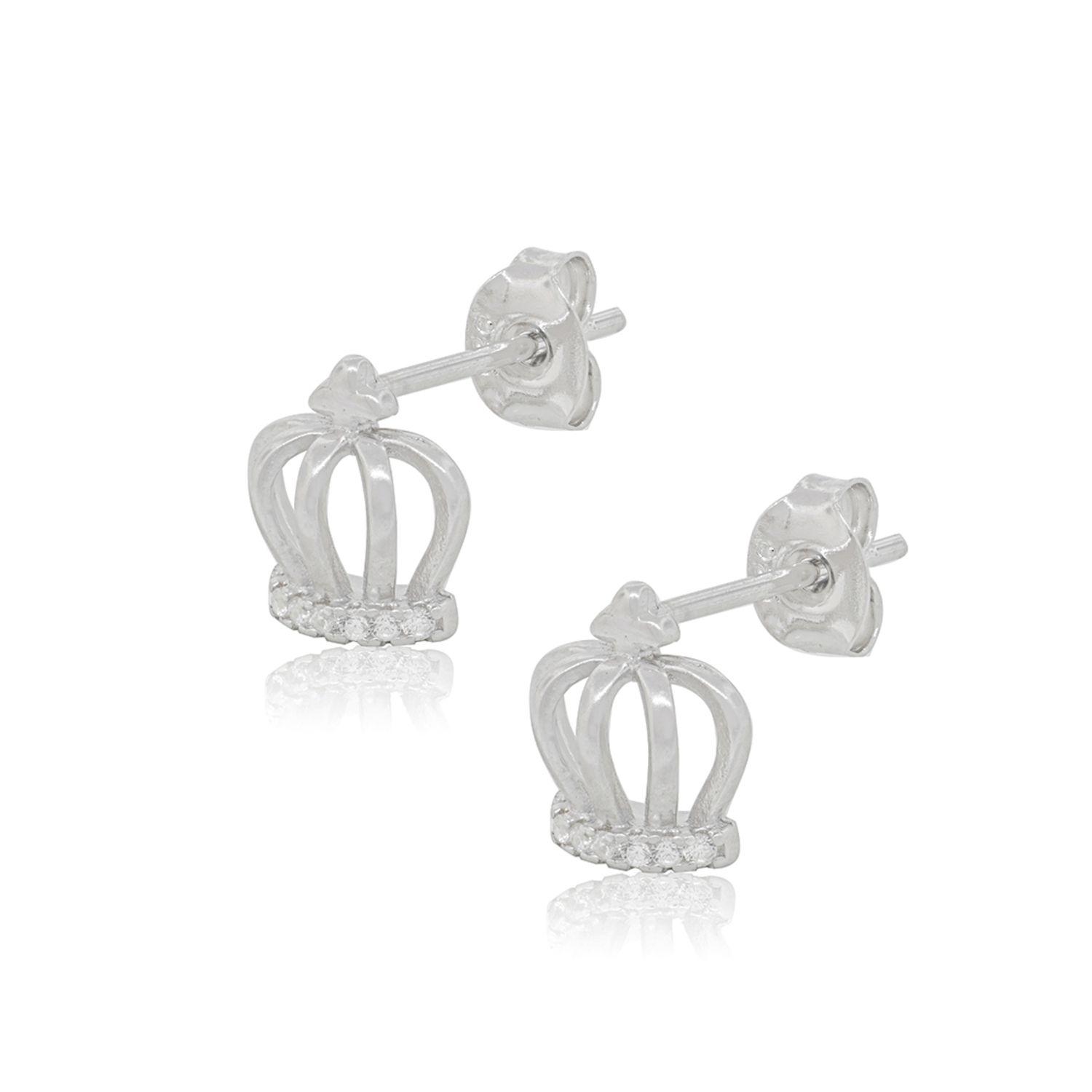 Aros de Plata Esterlina 925 Corona con Circonitas-1