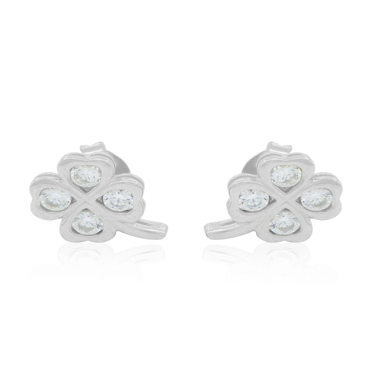 Aros de Plata Esterlina 925 Trebol Circon-0