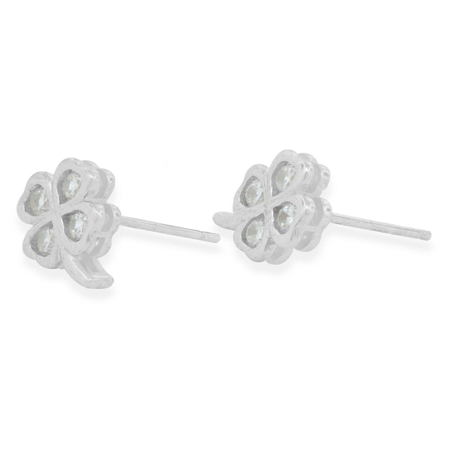 Aros de Plata Esterlina 925 Trebol Circon-1