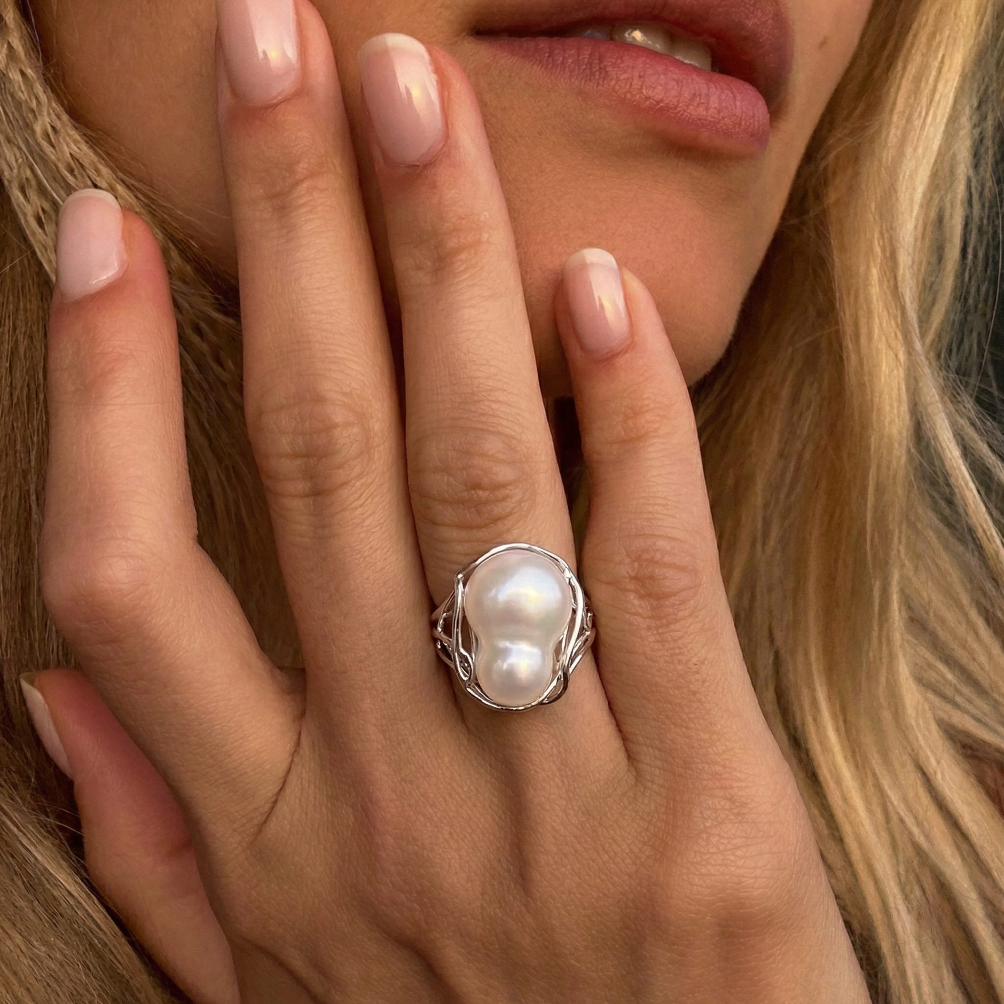 Anillo Oro Blanco 18kt Perla Nácar-3
