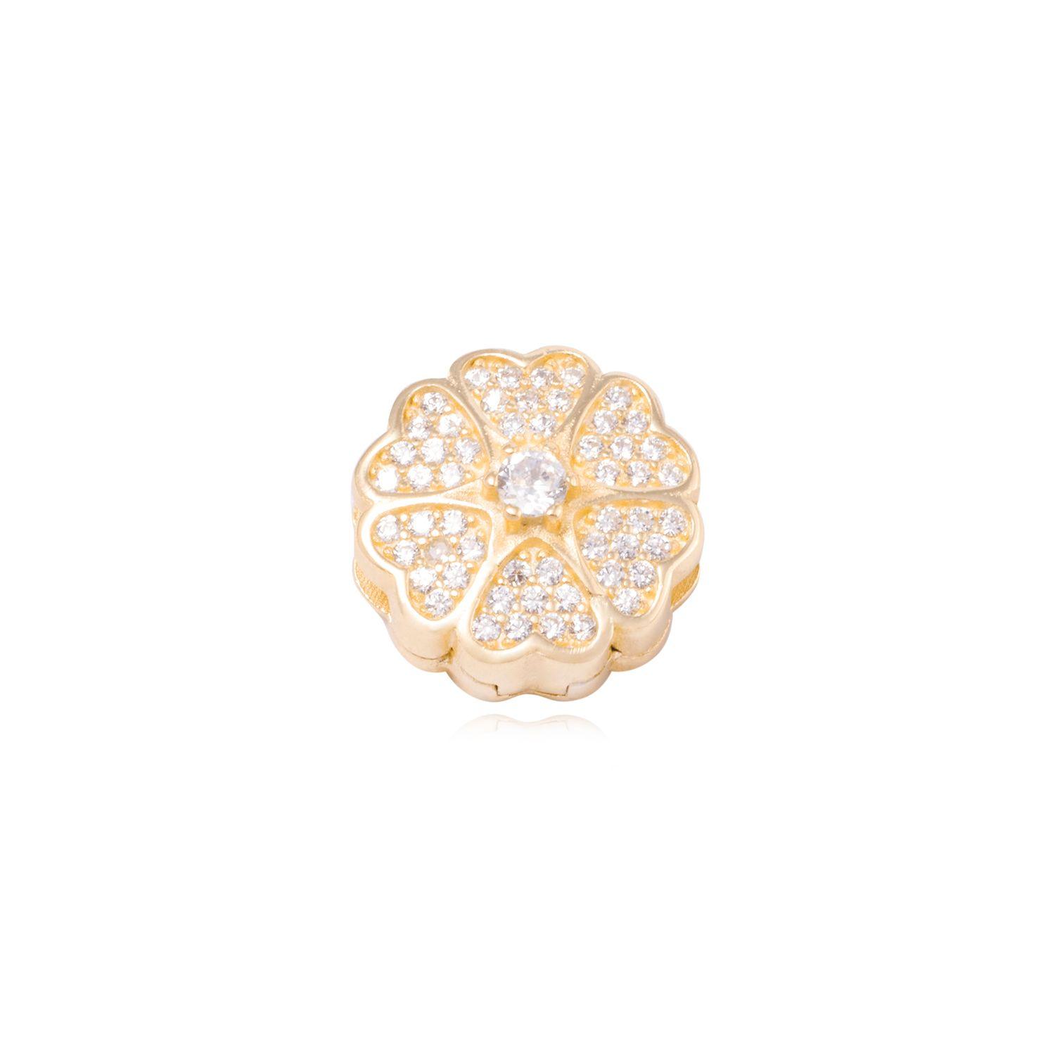 Dije de Plata broche Trébol 6 hojas Circonita Revestido en Oro 18kt-0