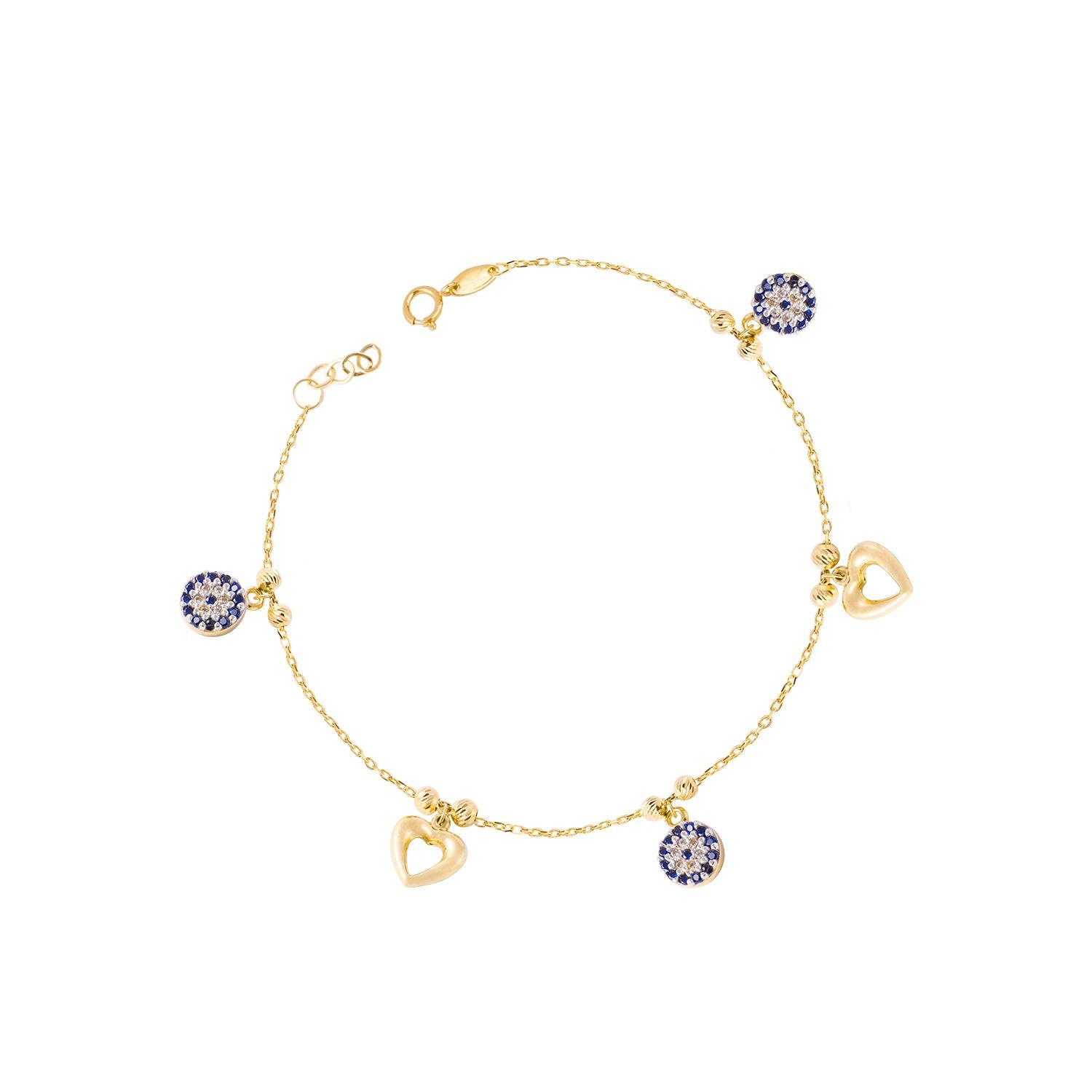 Pulsera Oro 18kt Corazón y Circulo Circón Zafiro.-0