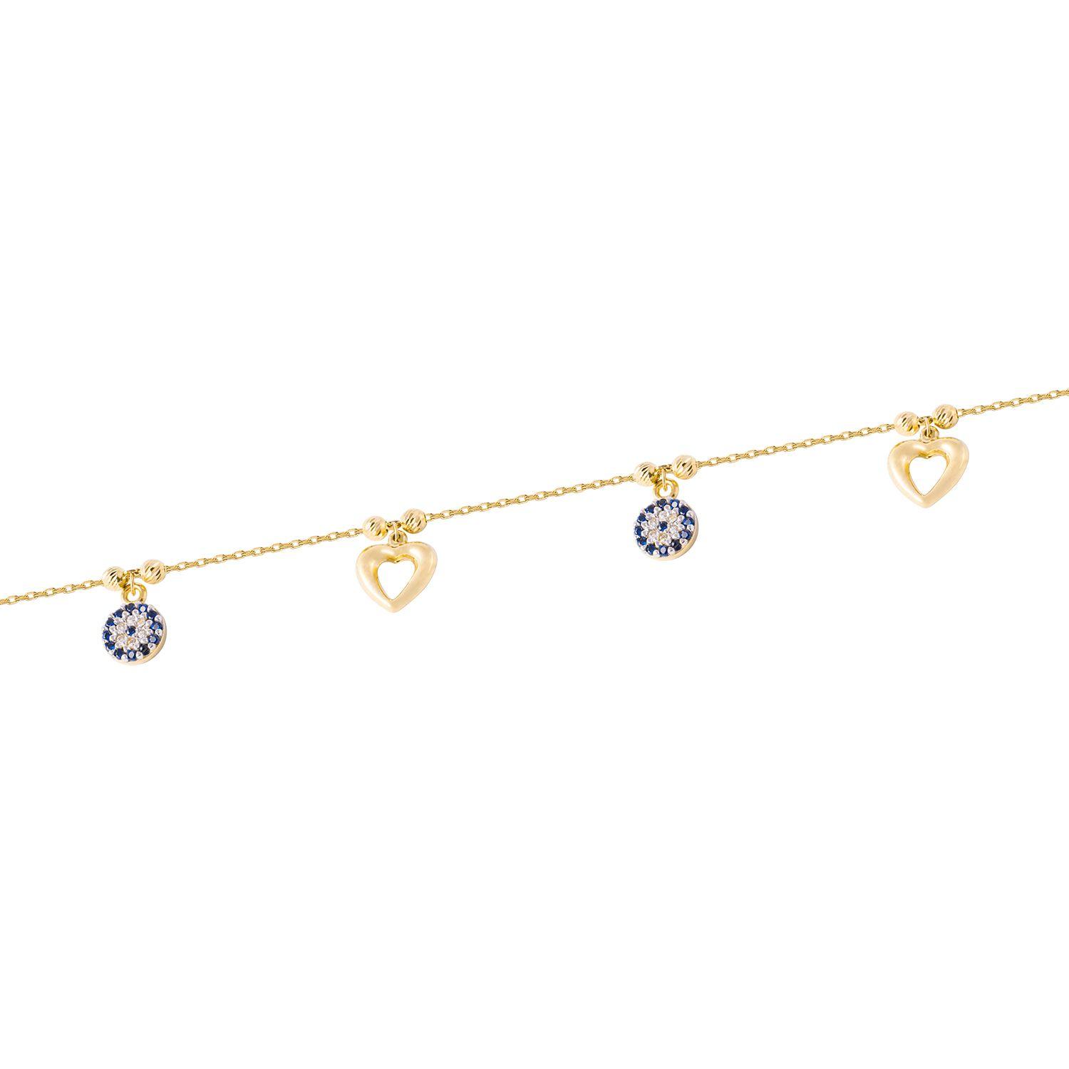 Pulsera Oro 18kt Corazón y Circulo Circón Zafiro.-1