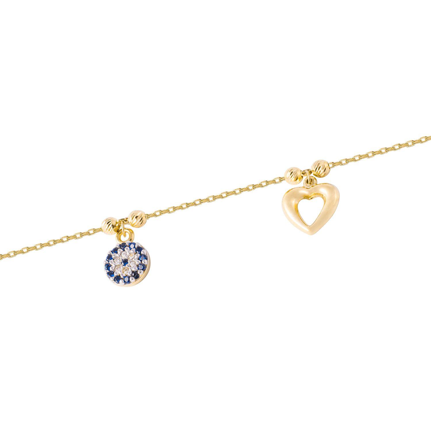 Pulsera Oro 18kt Corazón y Circulo Circón Zafiro.-2