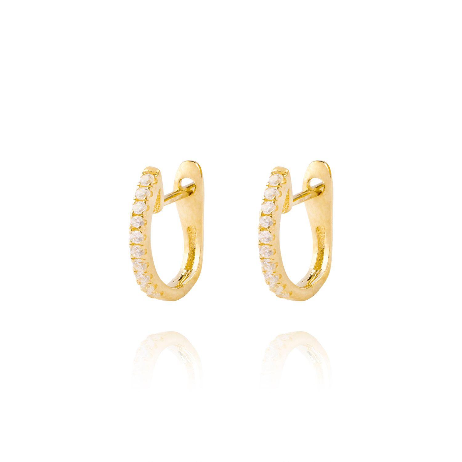 Aros de Oro 18kt Argollas Circón en U-2