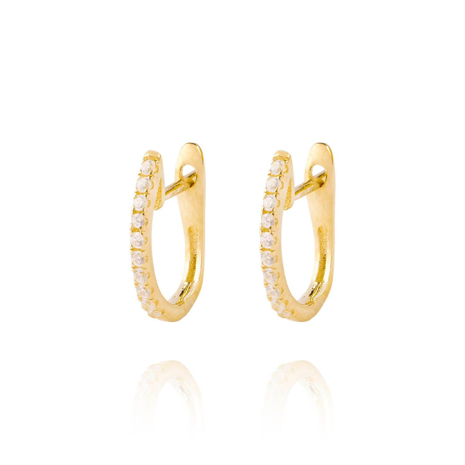 Aros de Oro 18kt Argollas Circón en U-0