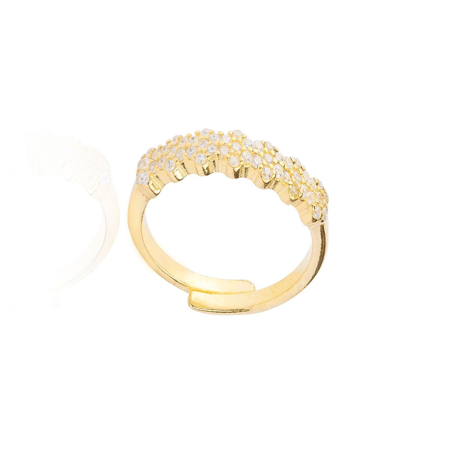 Anillo de Plata Esterlina 925 Cintillo Flores Revestido en Oro 18kt-2