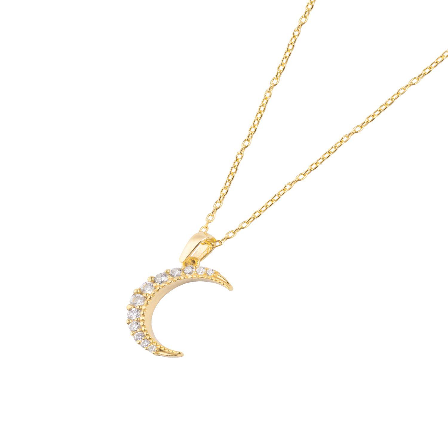 Collar Plata Esterlina 925 Media Luna Circon Revestido en Oro 18kt-0