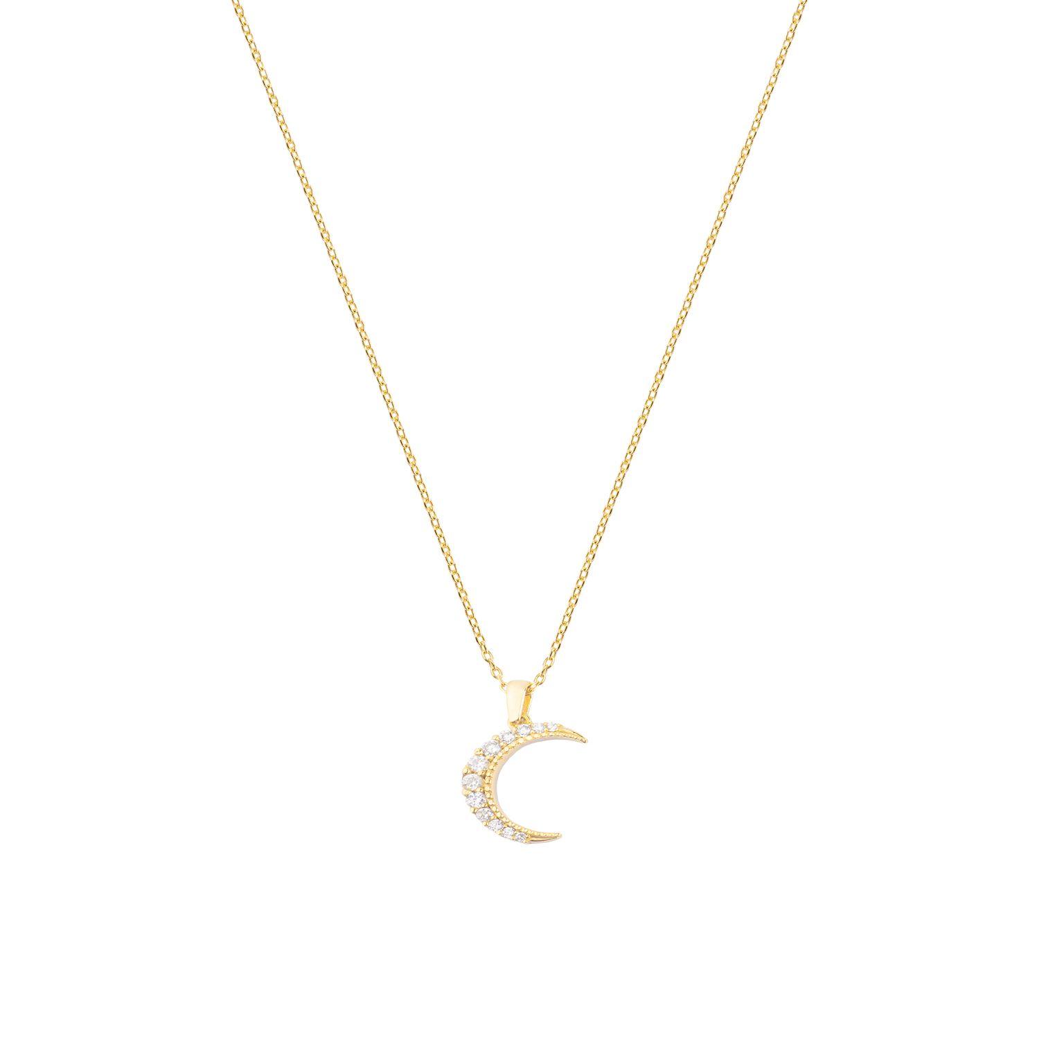 Collar Plata Esterlina 925 Media Luna Circon Revestido en Oro 18kt-2