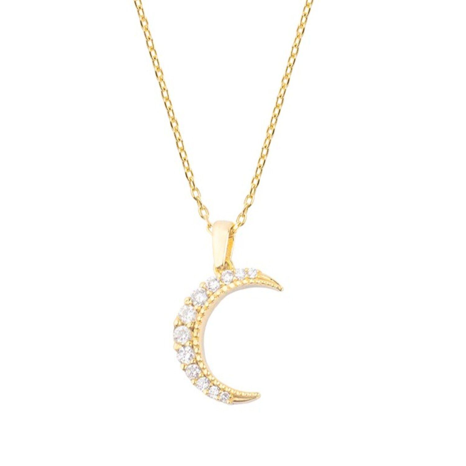 Collar Plata Esterlina 925 Media Luna Circon Revestido en Oro 18kt-1