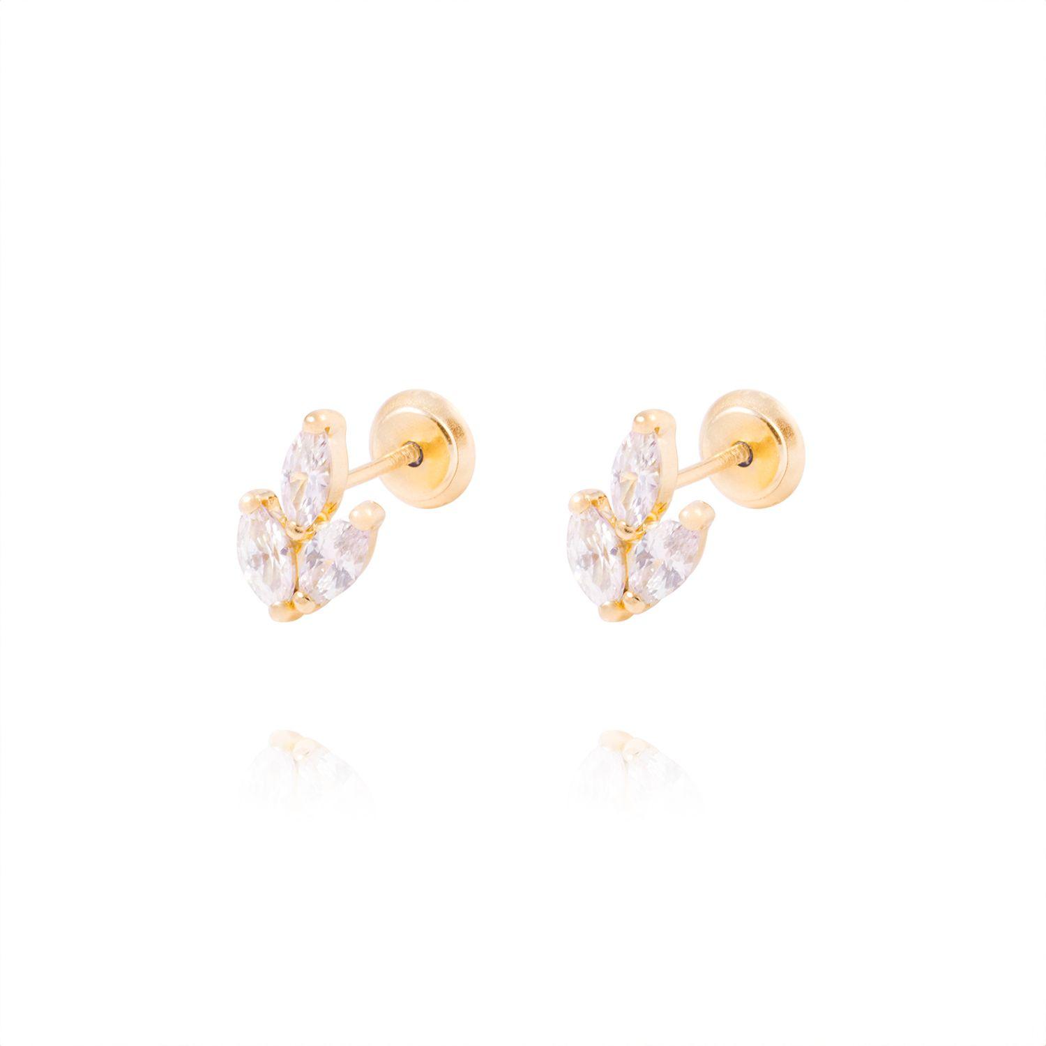 Aros de Oro de 18kt Hojitas con circones-0