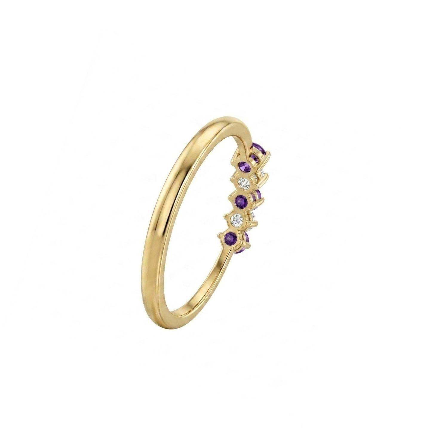 Anillo Oro Miel 18kt Cinco Piedras con Circonita Amatista-2
