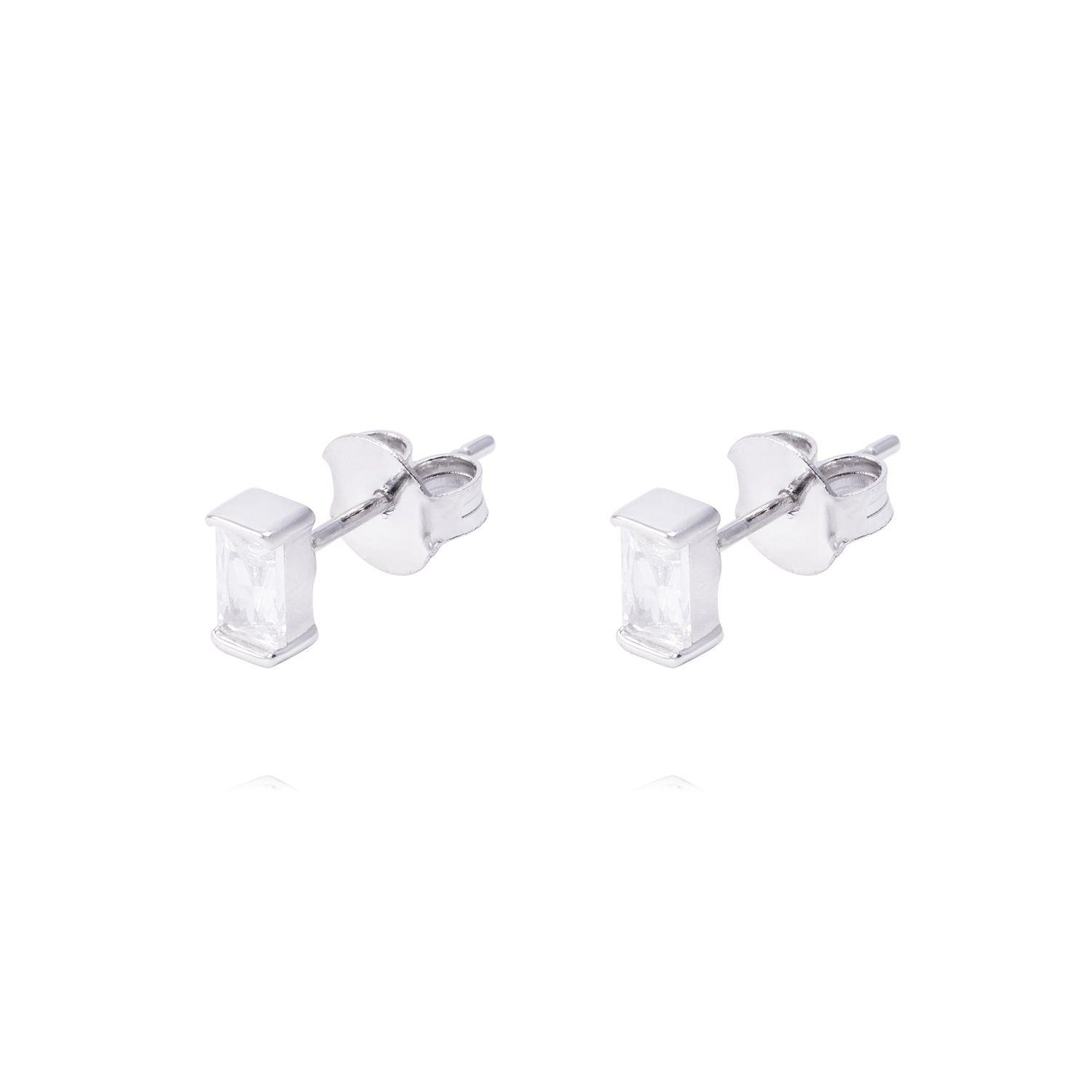 Aros de Plata Esterlina Rectangular con Circonita Pequeño-0