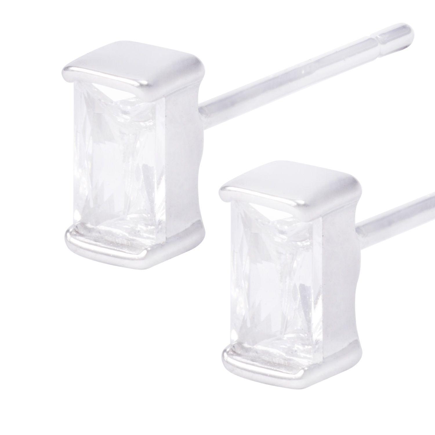 Aros de Plata Esterlina Rectangular con Circonita Pequeño-1