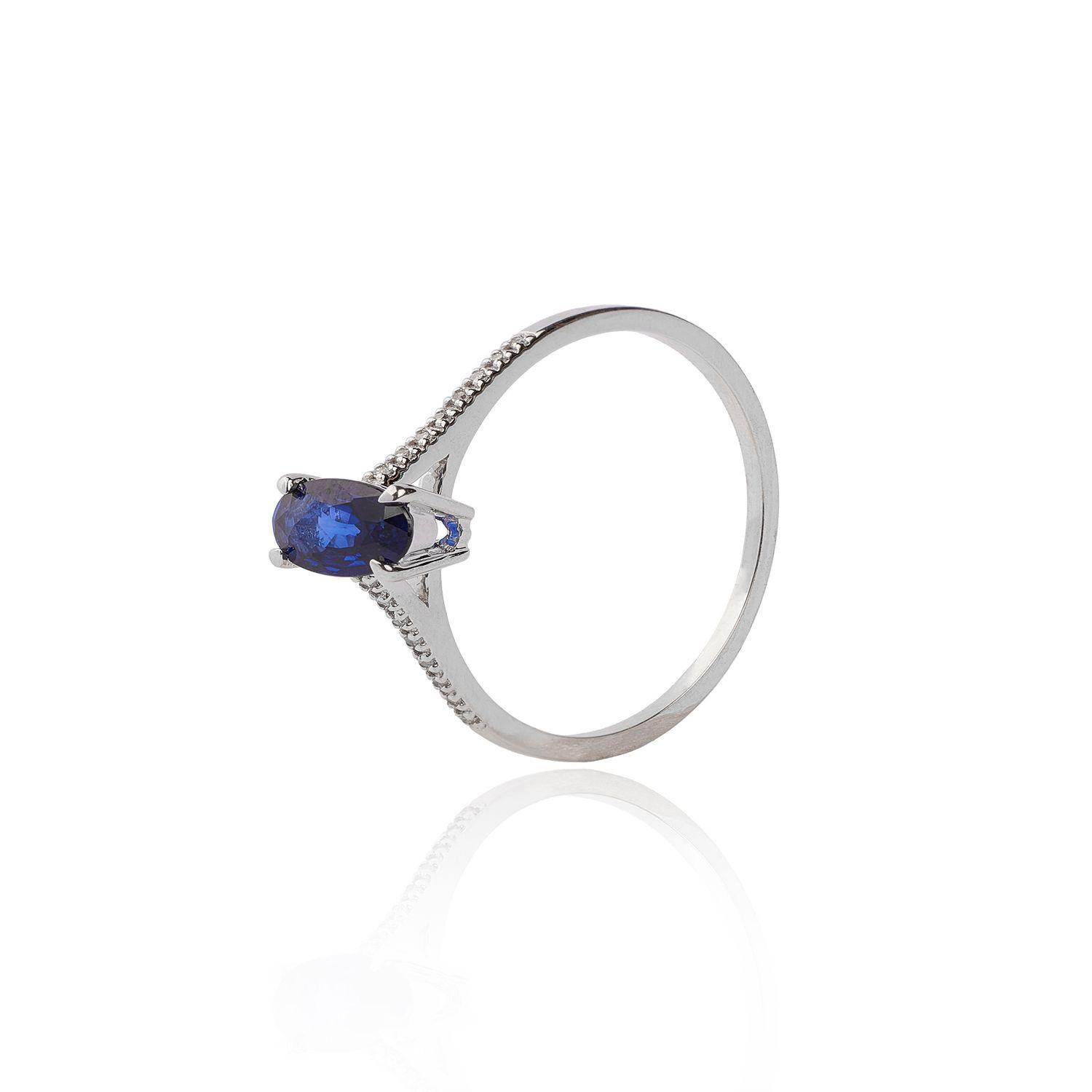 Anillo Solitario Oro Blanco 18Kt Diamantes 3 Puntos Zafiro-0